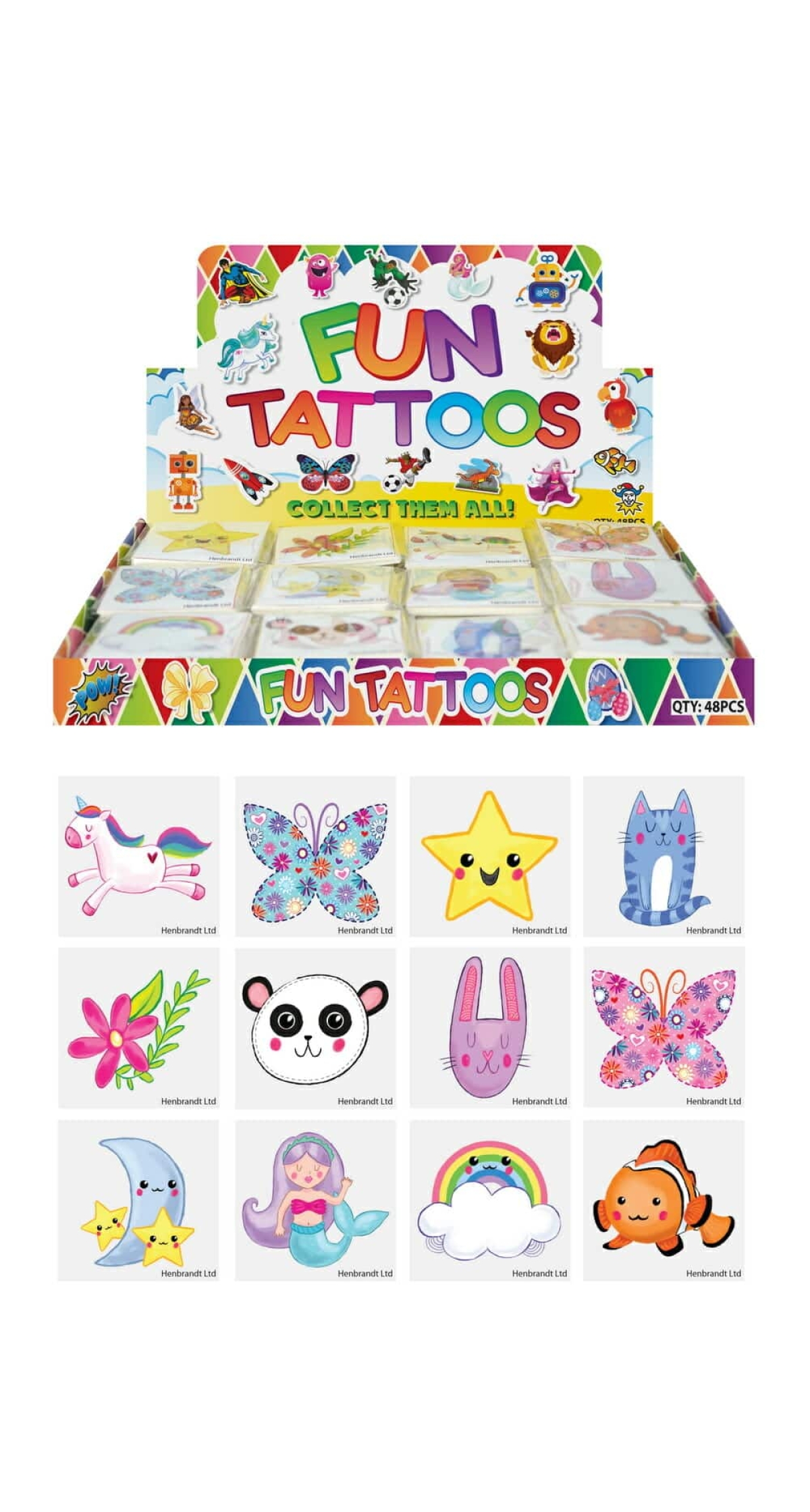 Mini Party Favor Cute Temporary Tattoos 4cm (Assorted Designs) - 12pcs