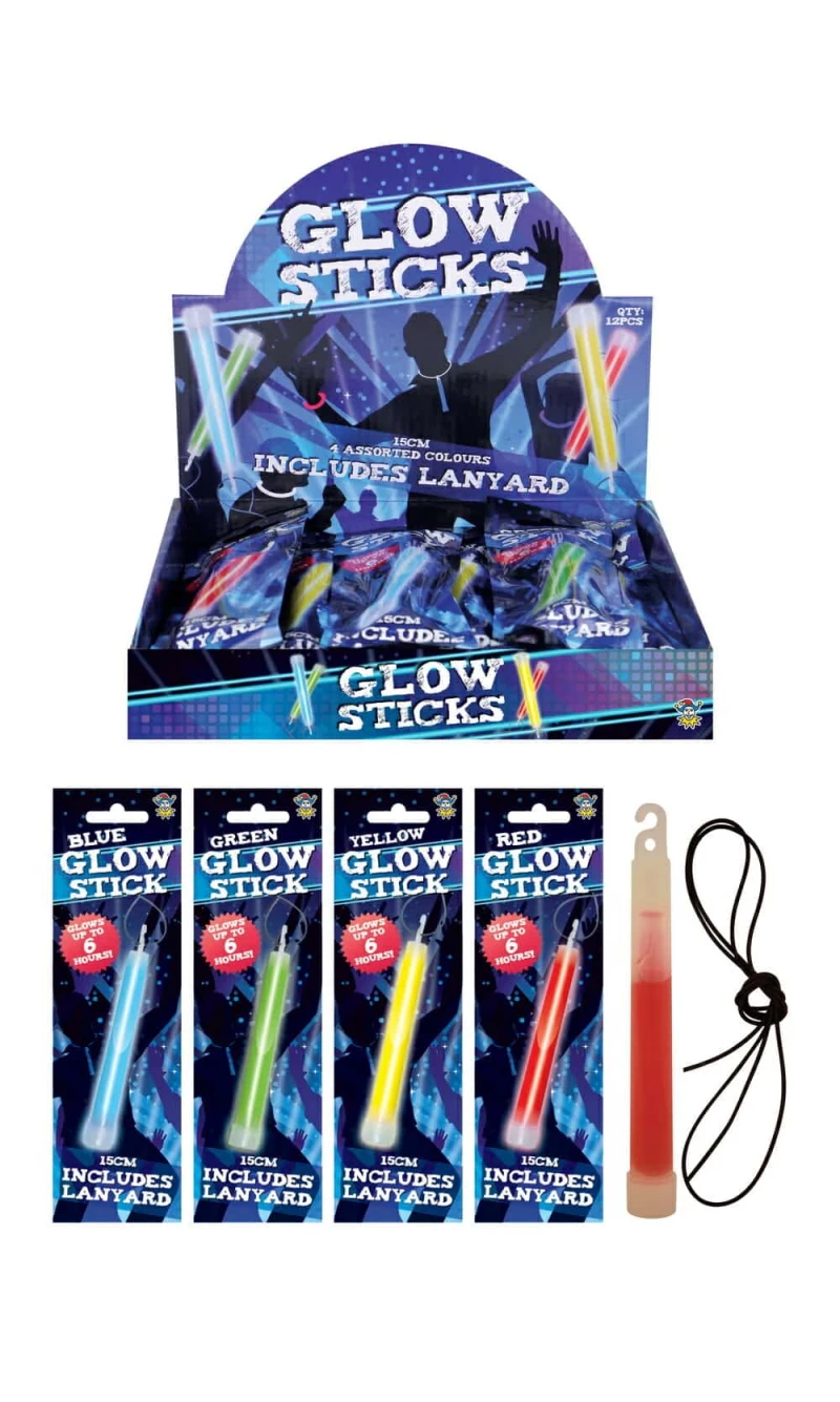 Glow Stick With Lanyard 15cm (Assorted Colors) - 1pk