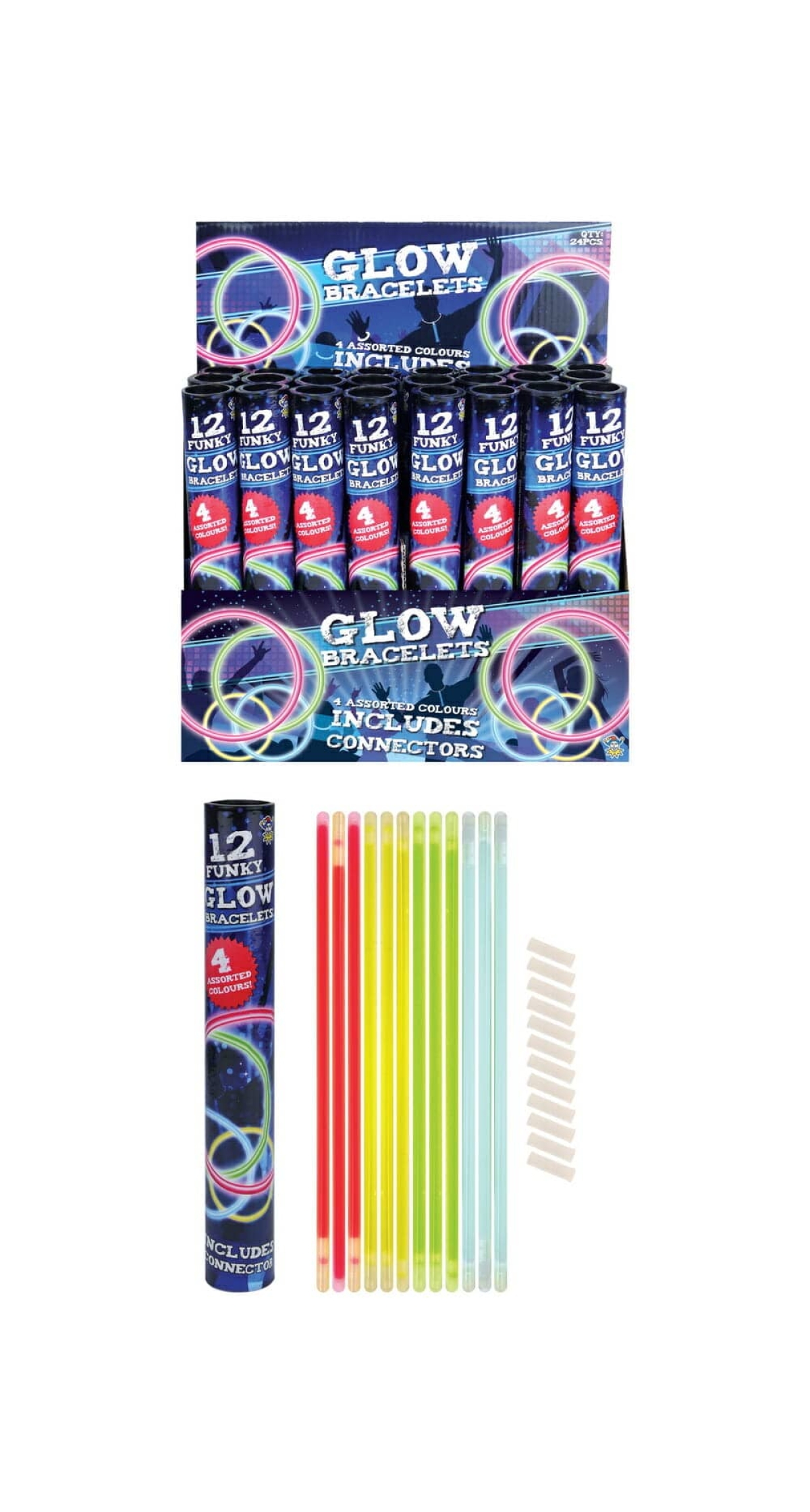Glow Bracelets Tube (Assorted Colors) - 12pk