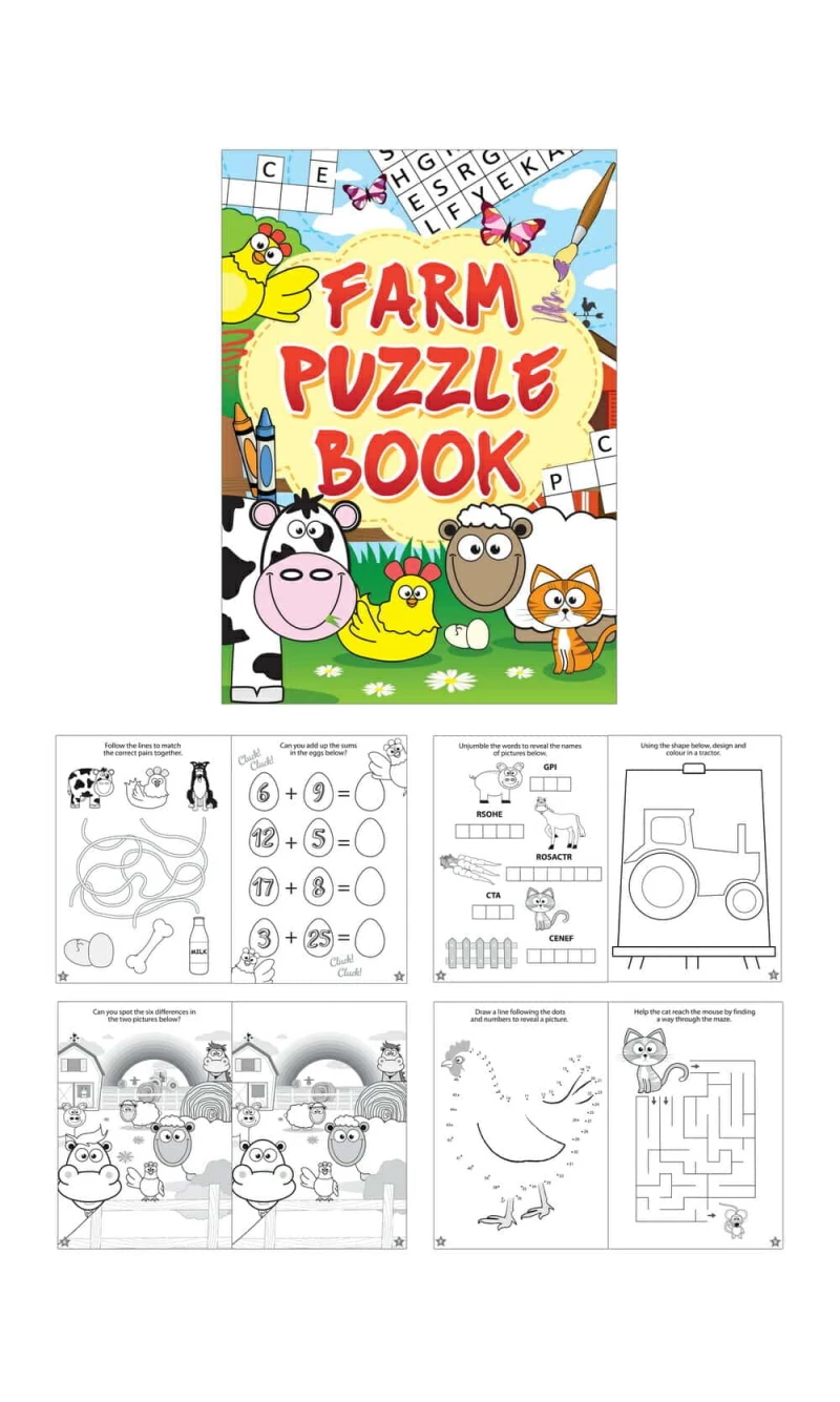 Mini Party Favor Farm Puzzle Books (10.5x14.5cm)