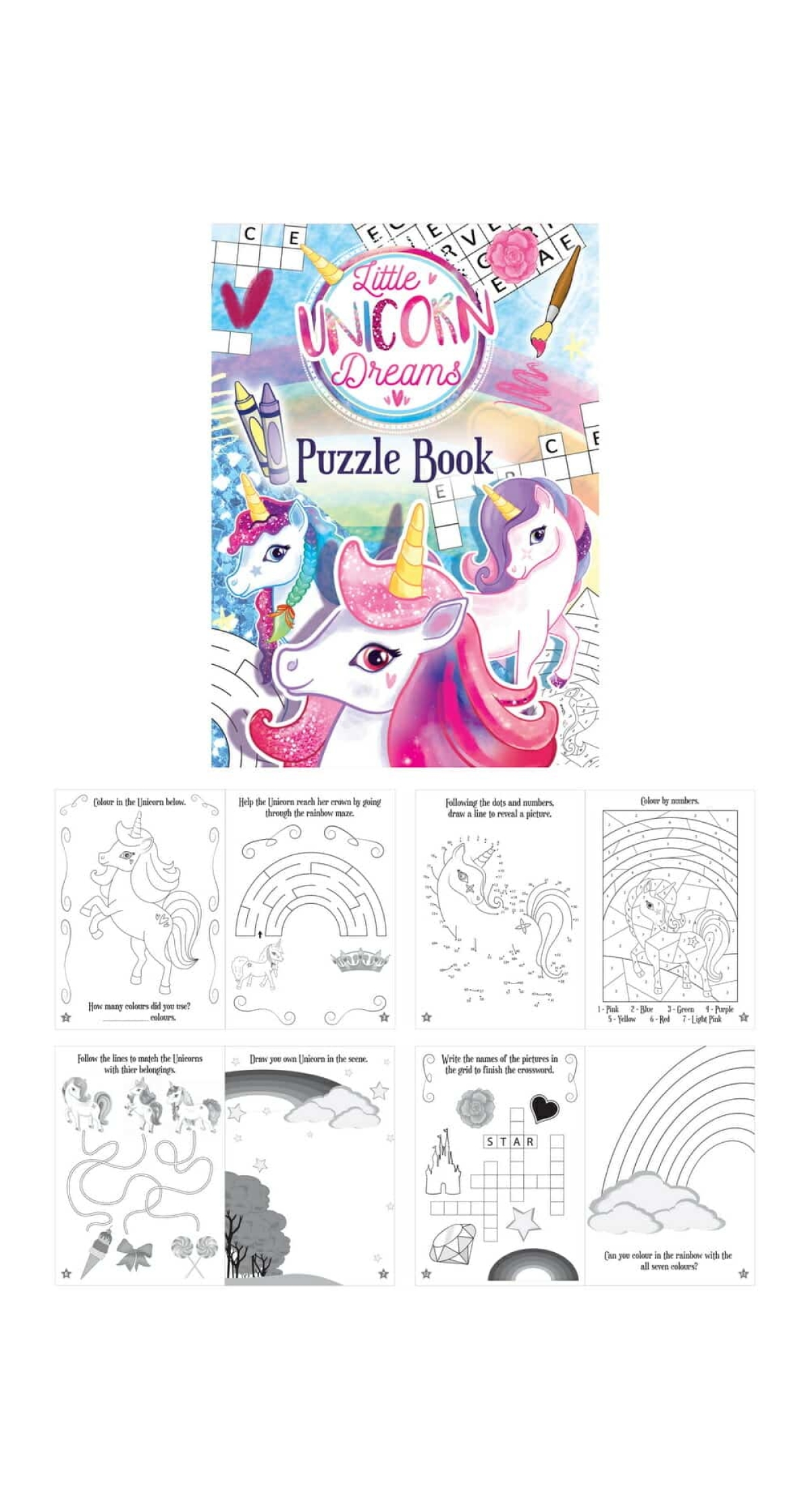 Mini Party Favor Unicorn Puzzle Books (10.5x14.5cm)