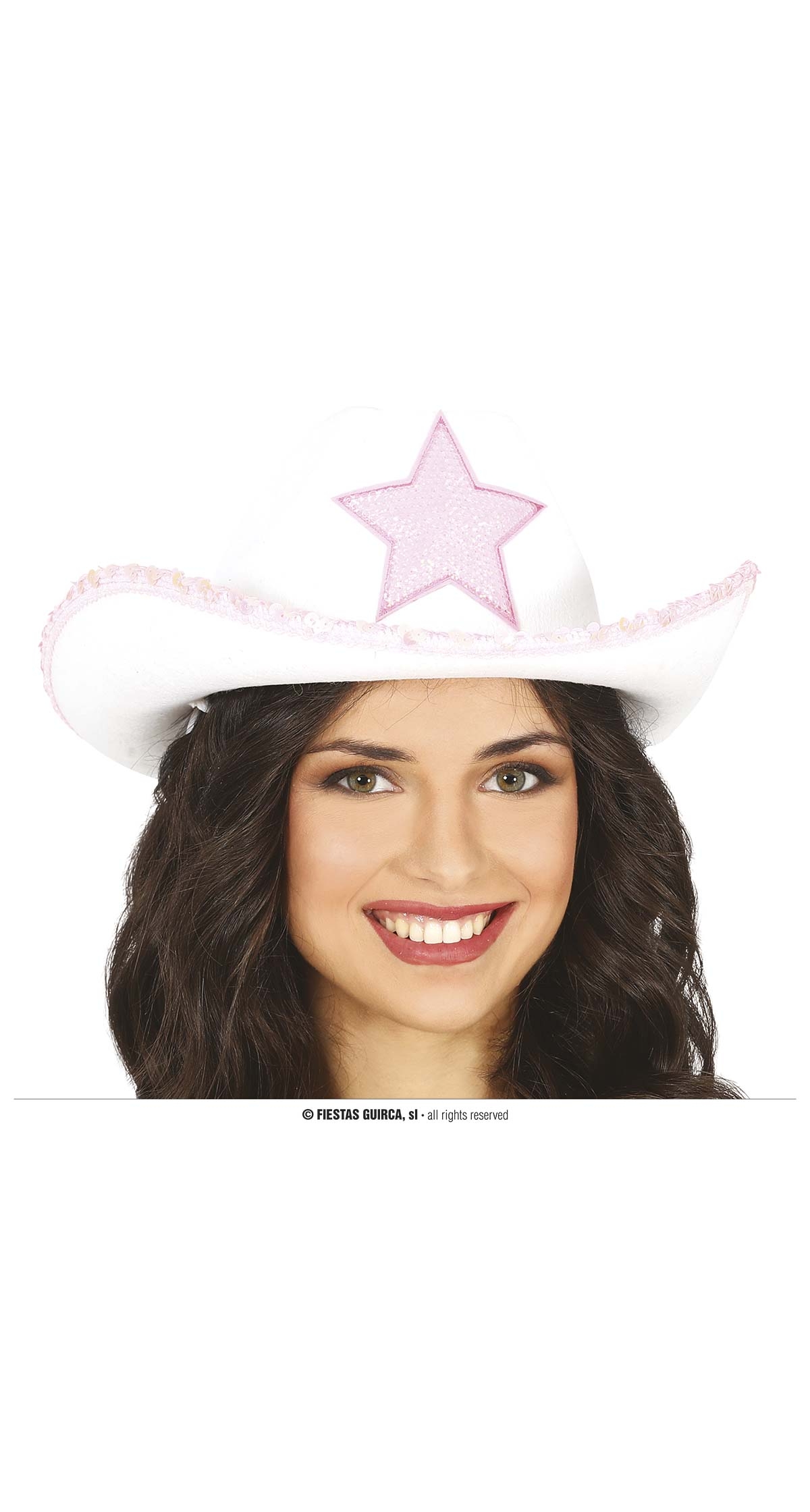 White & Pink Cowgirl / Cowboy Hat with Star - Adult One Size