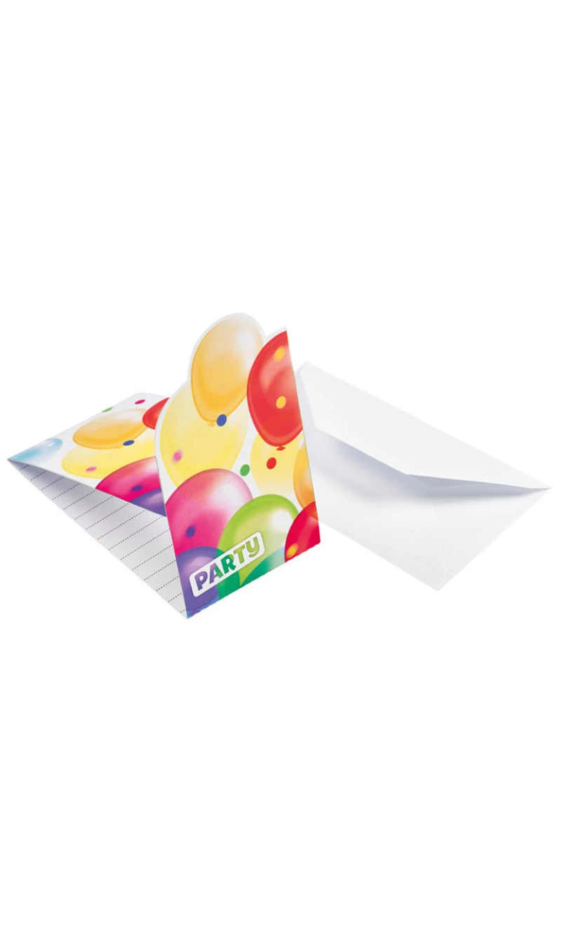 Balloons Invitations & Envelopes Paper (8cm x 14.2cm) - 8pk