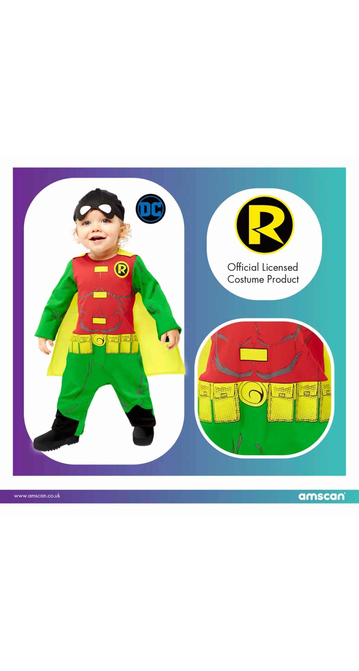 Official Licensed DC Robin Costume - Age 12 to 18 Months