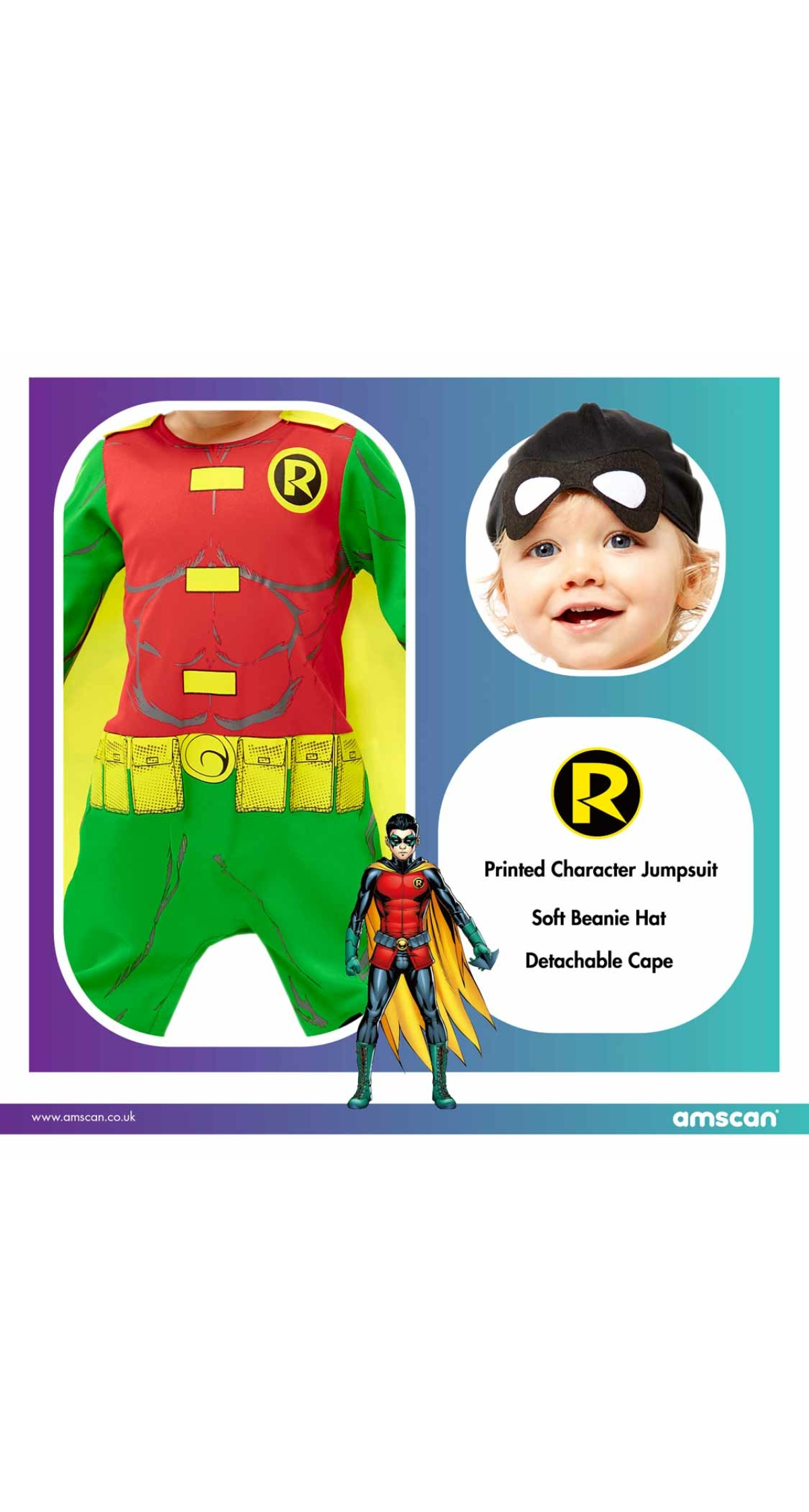 Official Licensed DC Robin Costume - Age 2 to 3 Years