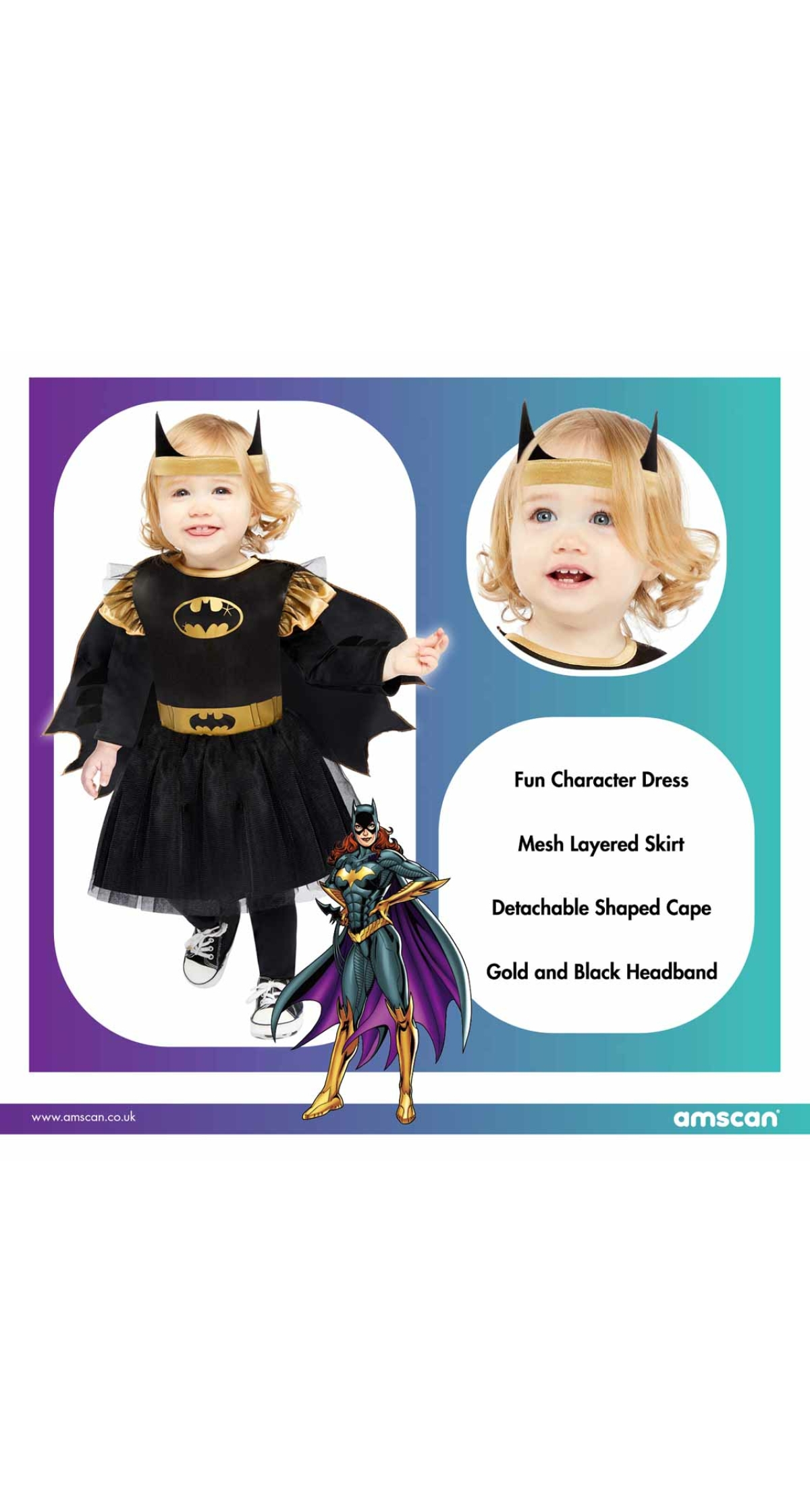 Official Licensed Cute Little Batgirl Costume - Age 2 to 3 Years