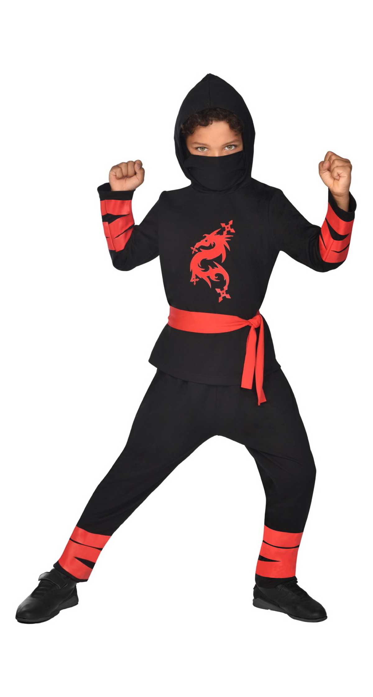 Black & Red Ninja Warrior Costume - Age 8 to 10 Years