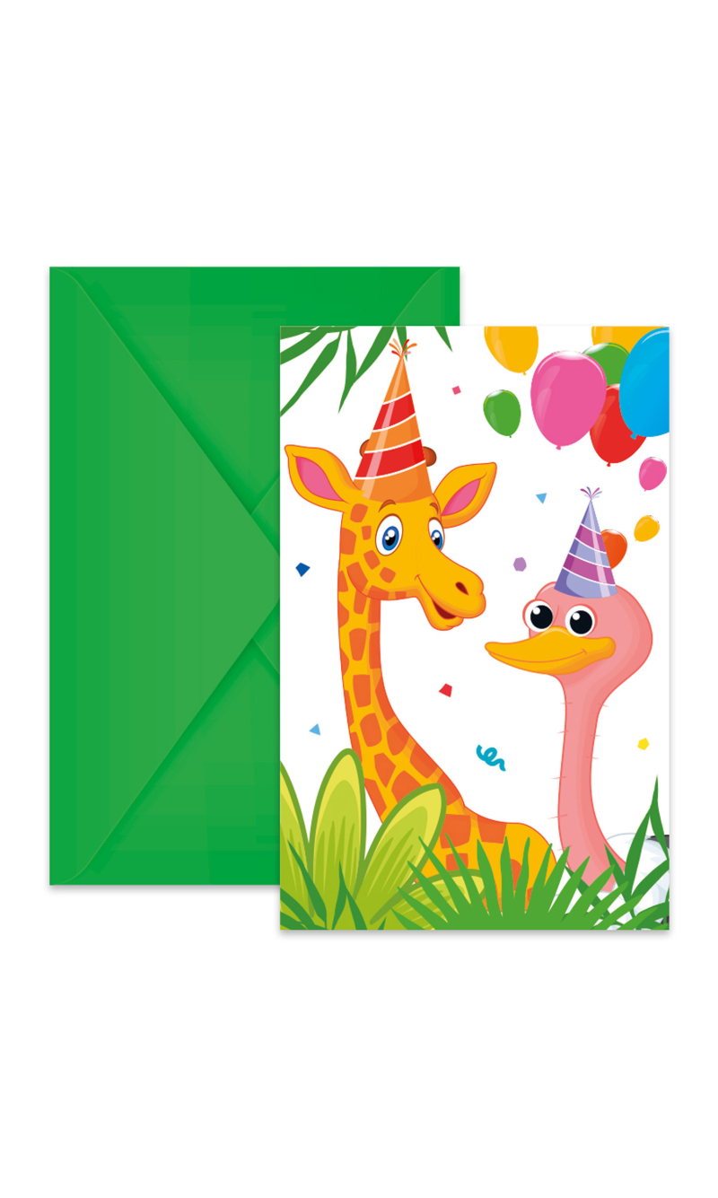 Jungle Balloons FSC Invitations & Envelopes - 6pk