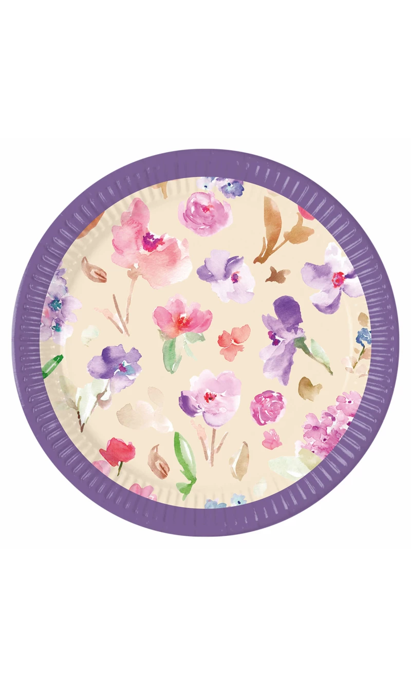 Watercolor Flowers Paper Plates Next Generation Large 23cm - 8pk