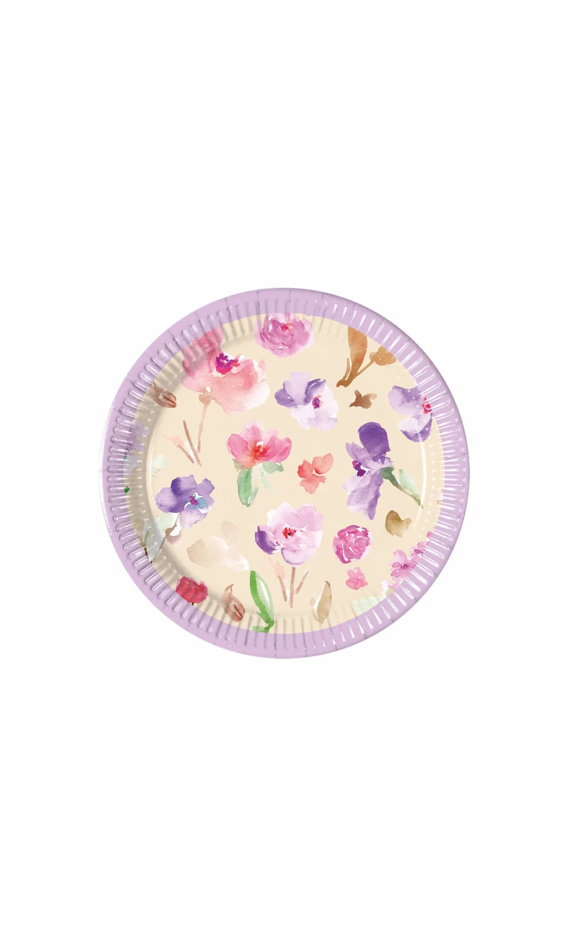 Watercolor Flowers Paper Plates Next Generation Medium 20cm - 8pk