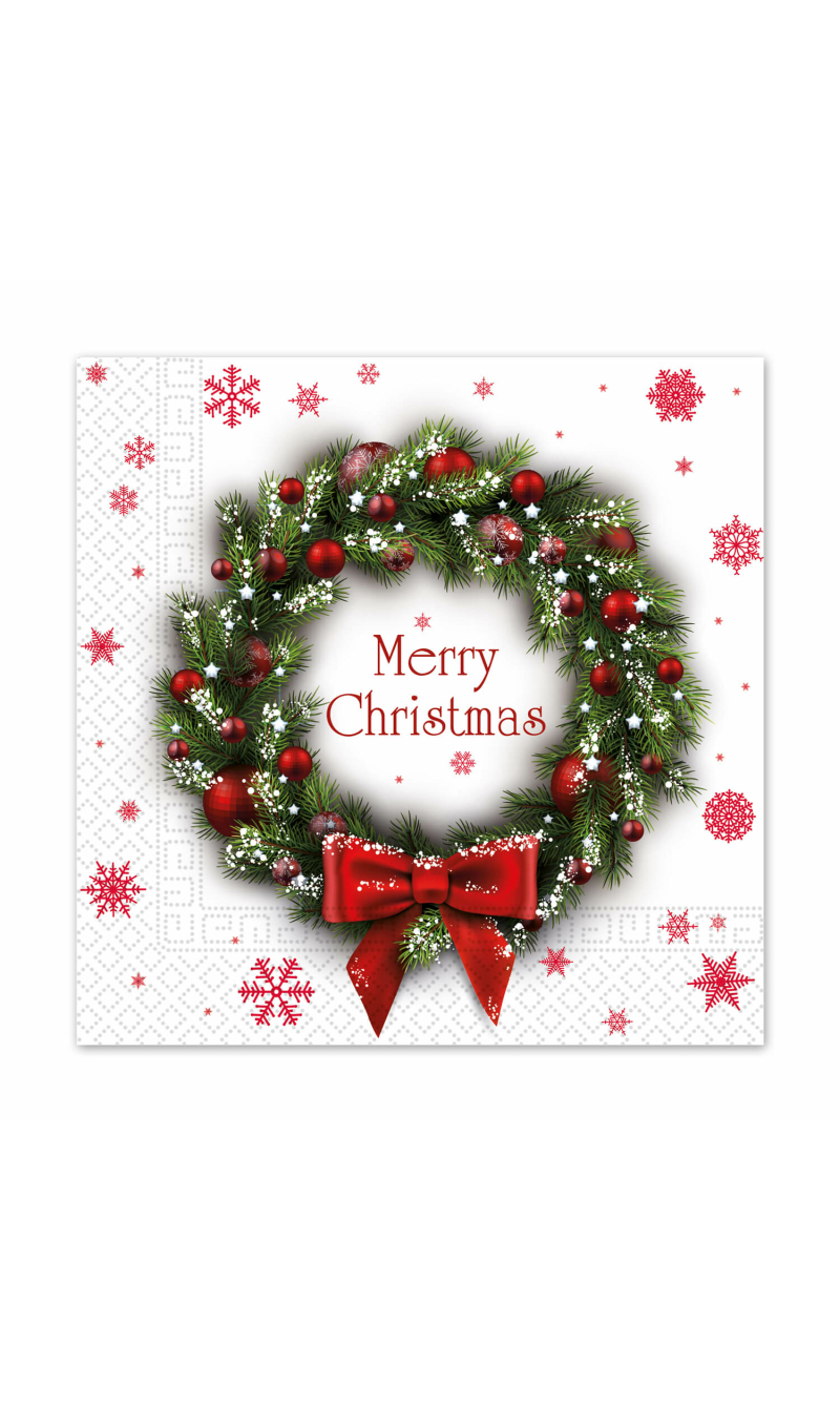 Christmas Designs FSC 3-Ply Napkins 33x33cm Merry Xmas Wreath - 20pk
