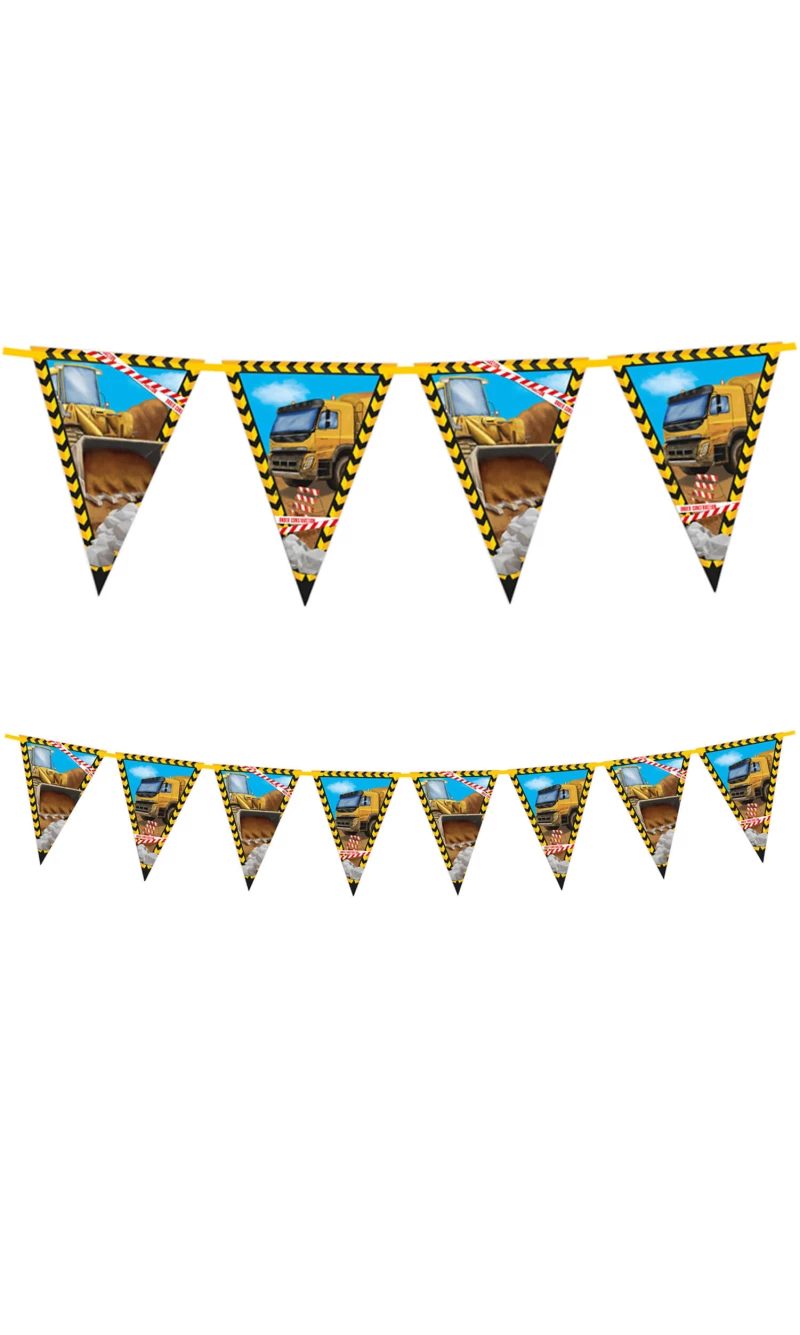 Construction FSC Paper Triangle Flag Banner (9 flags) - 1pk