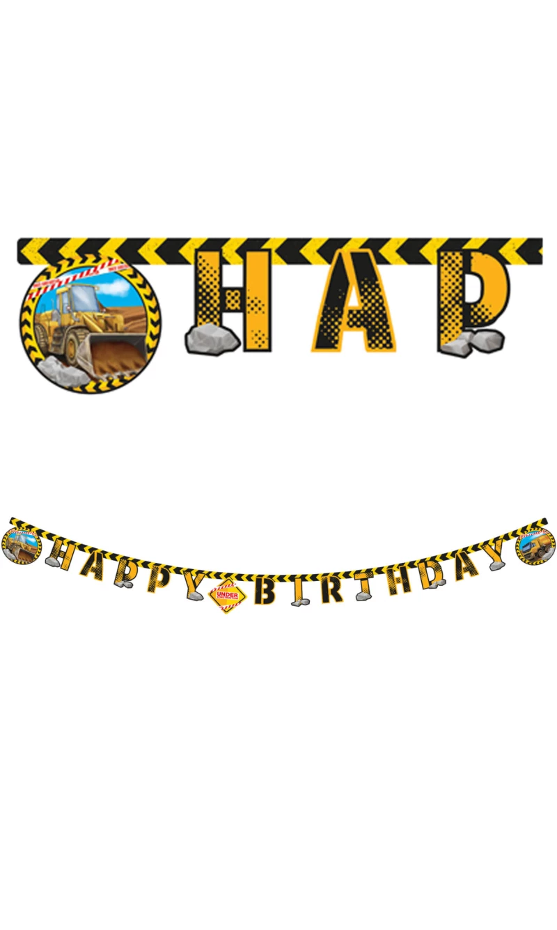 Construction FSC "Happy Birthday" Die-Cut Paper Banner - 1pk