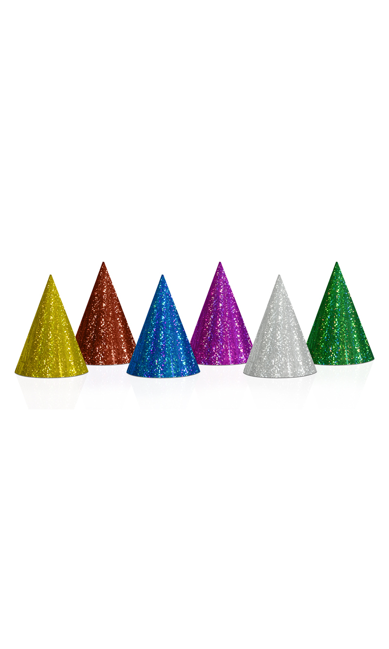 Holographic Party Hats, Mix, 16cm (1pkt / 20pc)