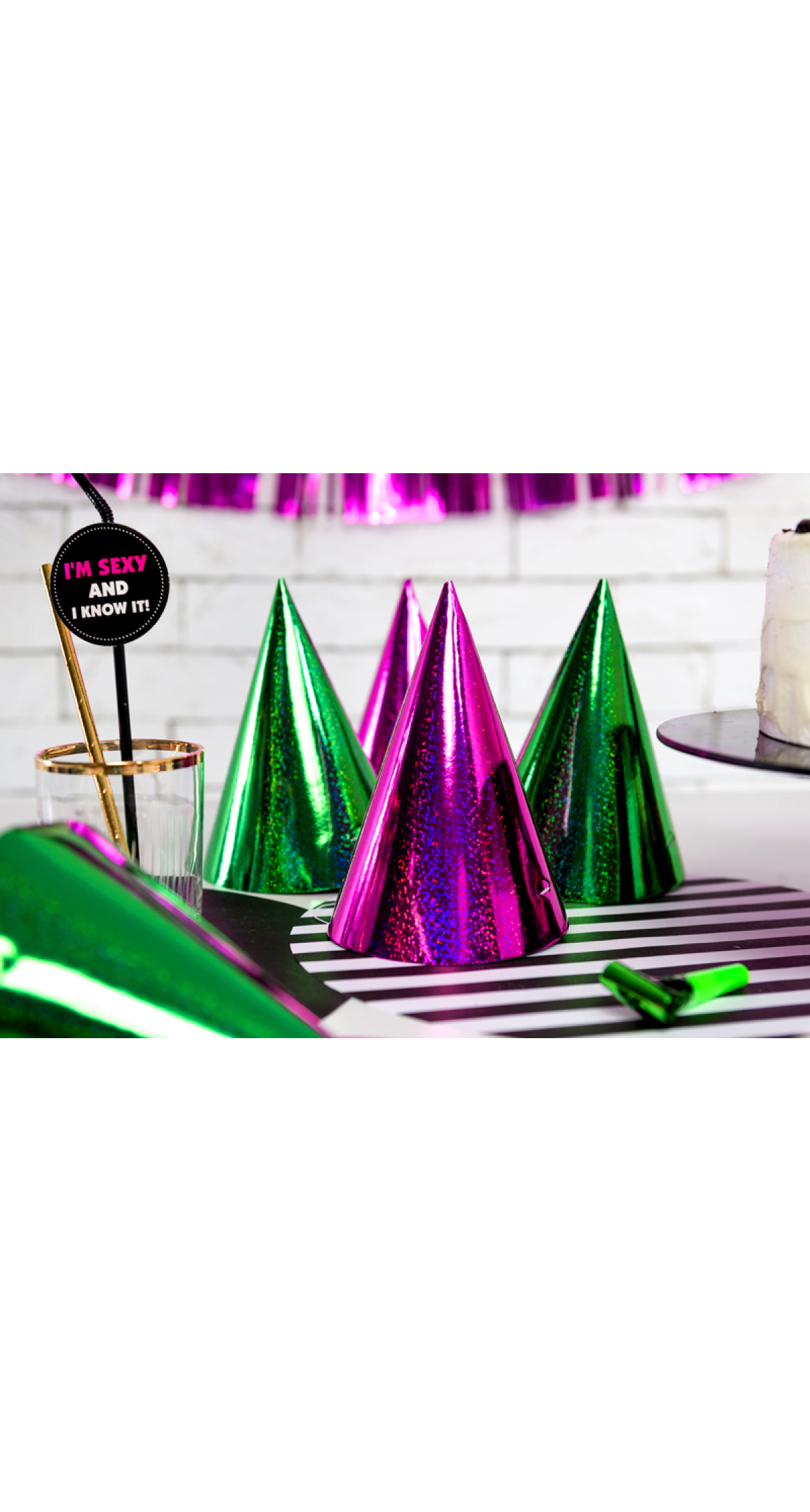 Holographic Party Hats, Mix, 16cm (1pkt / 20pc)