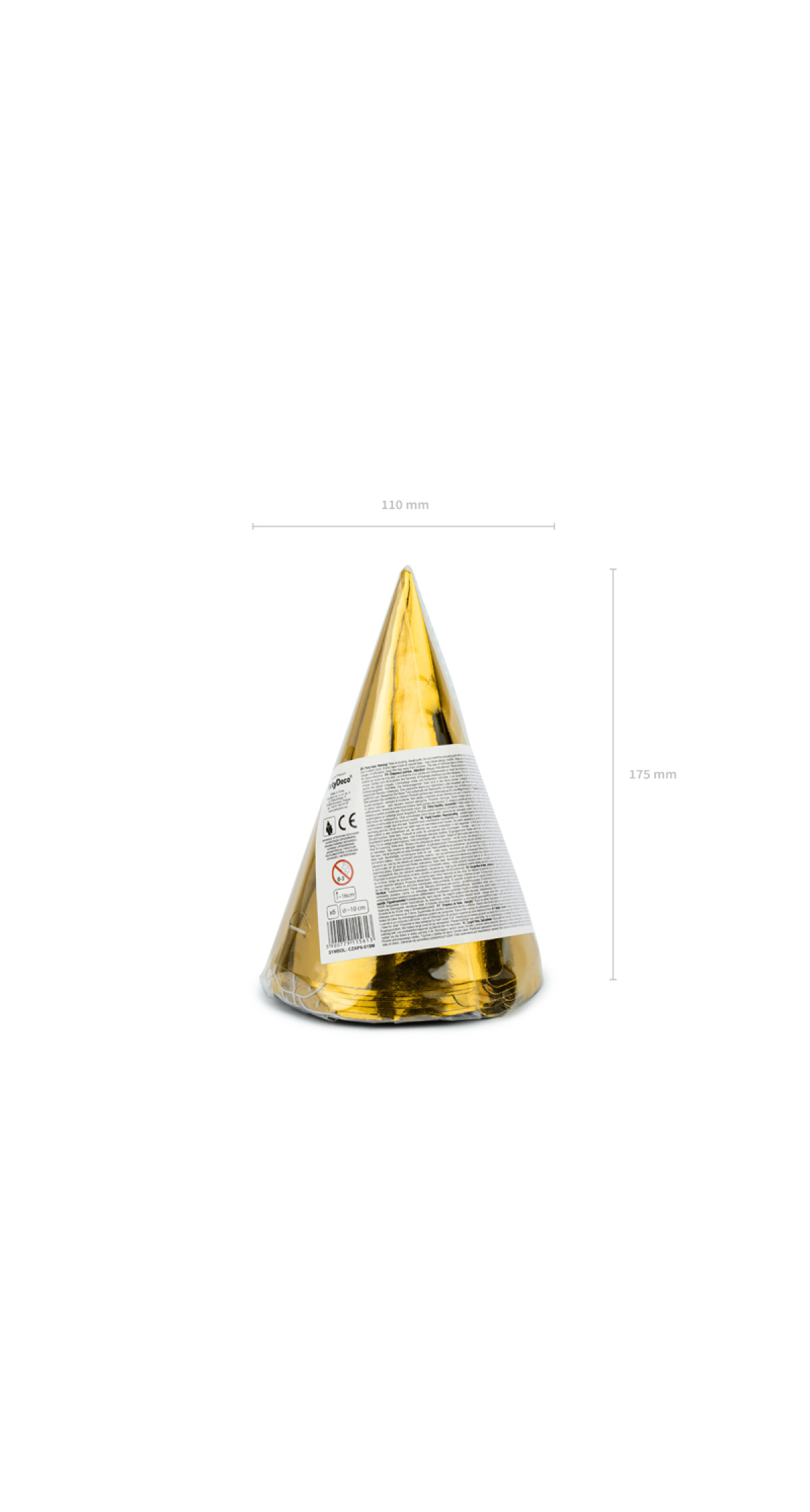 Party Hats, Gold, 16cm (1pkt / 6pc)