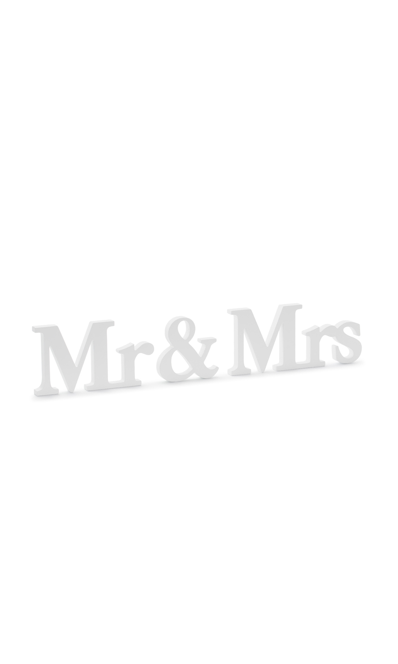 Wooden Inscription Mr & Mrs, White, 50x9.5cm
