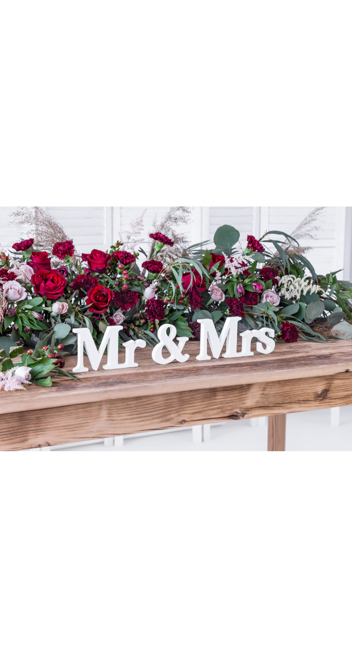 Wooden Inscription Mr & Mrs, White, 50x9.5cm
