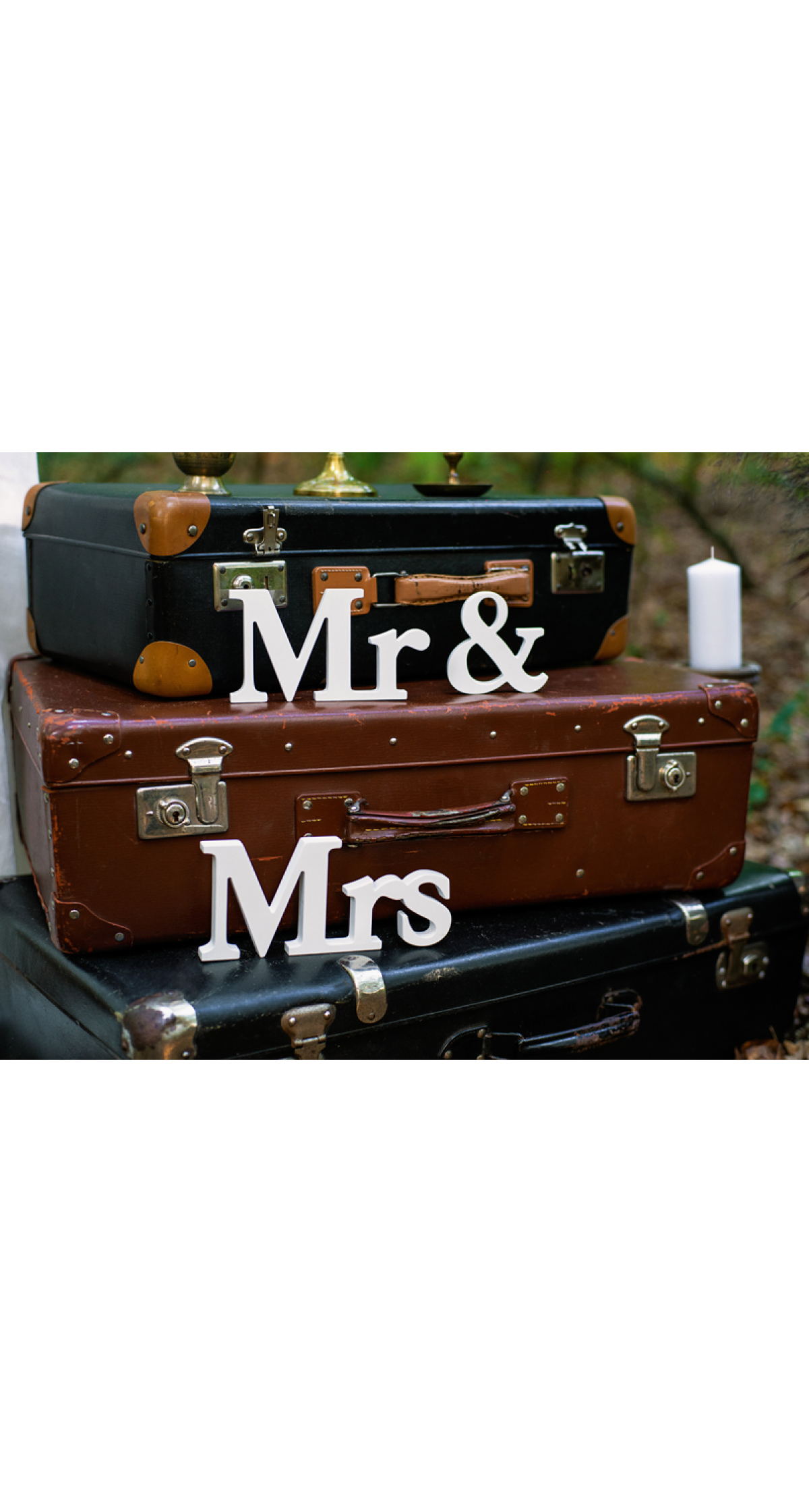 Wooden Inscription Mr & Mrs, White, 50x9.5cm