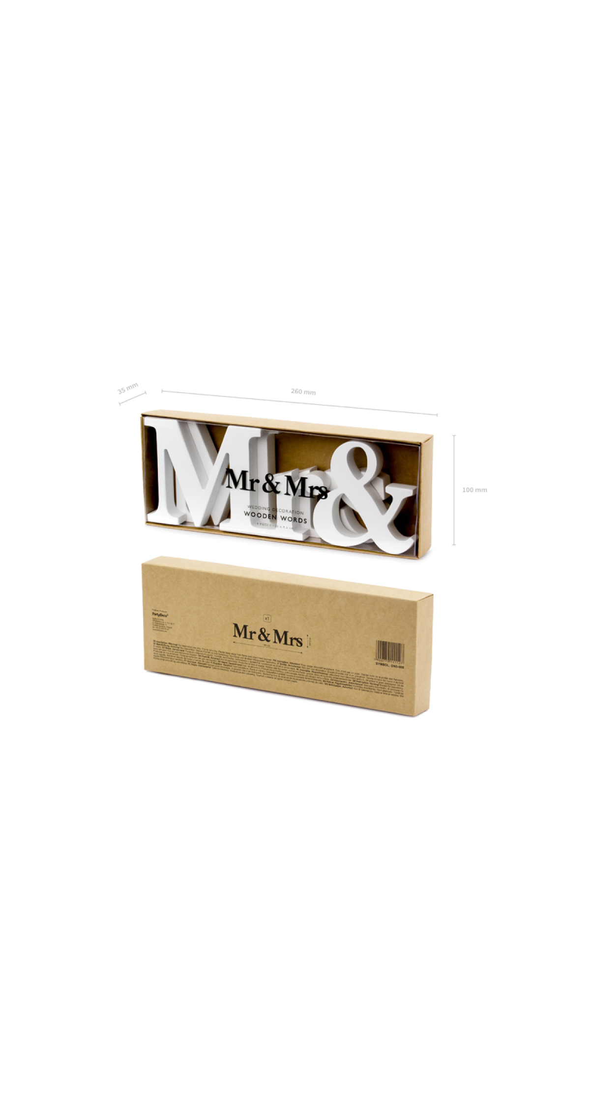 Wooden Inscription Mr & Mrs, White, 50x9.5cm
