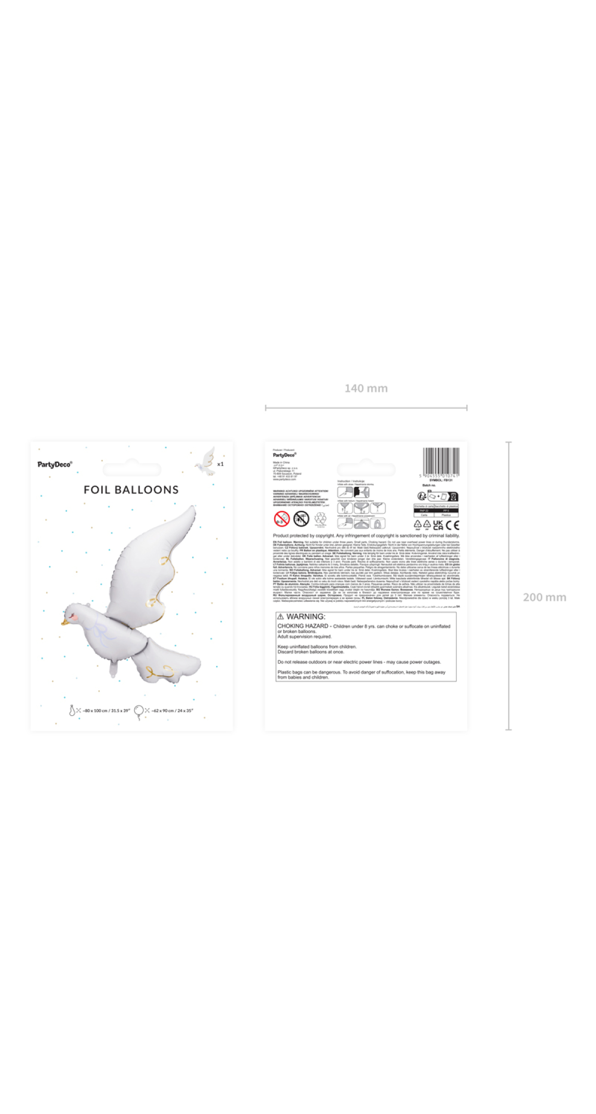 Foil Balloon Dove, 80x100cm, Mix