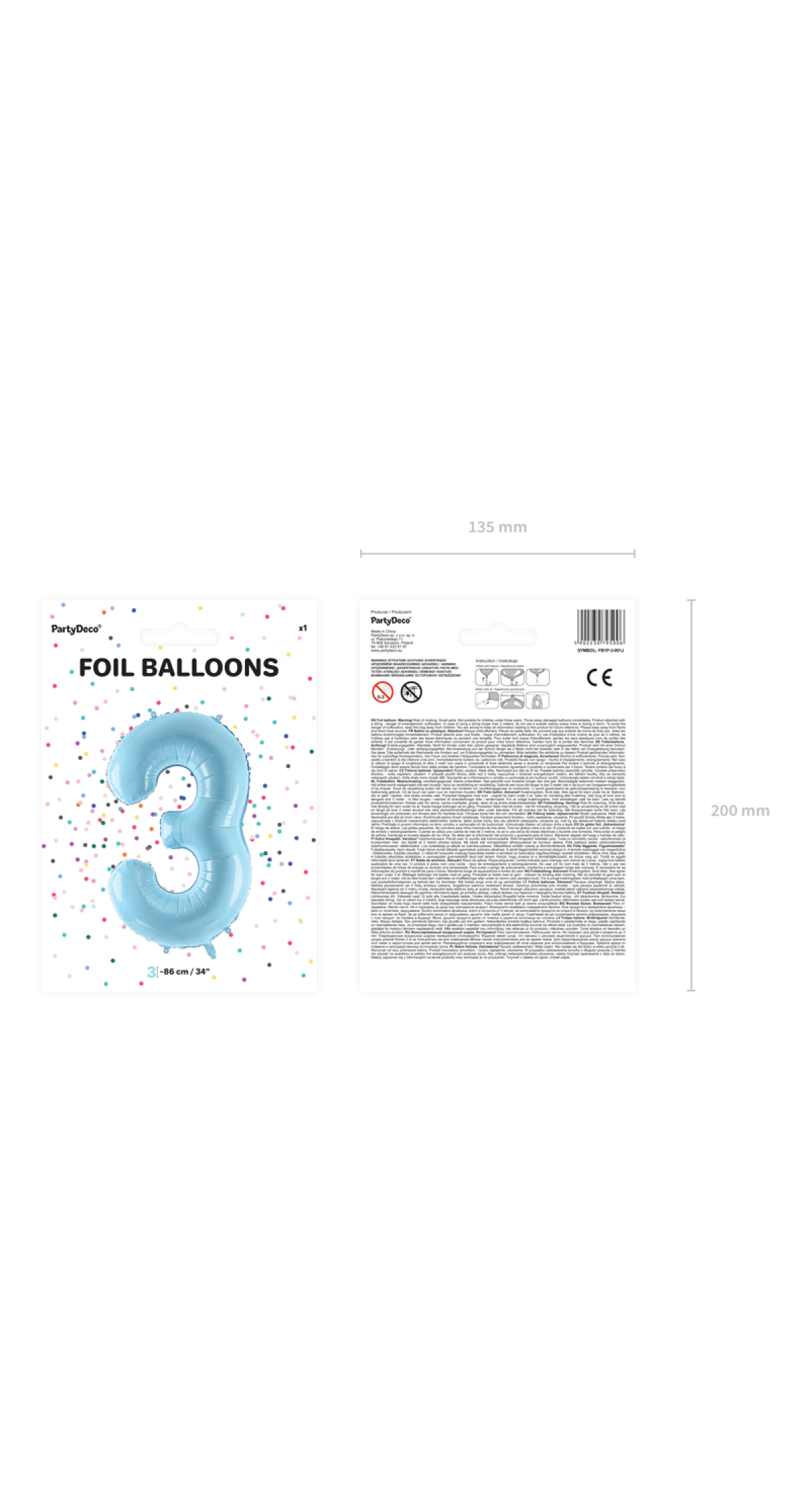 34 Inch Foil Balloon Number 3 – Light Blue