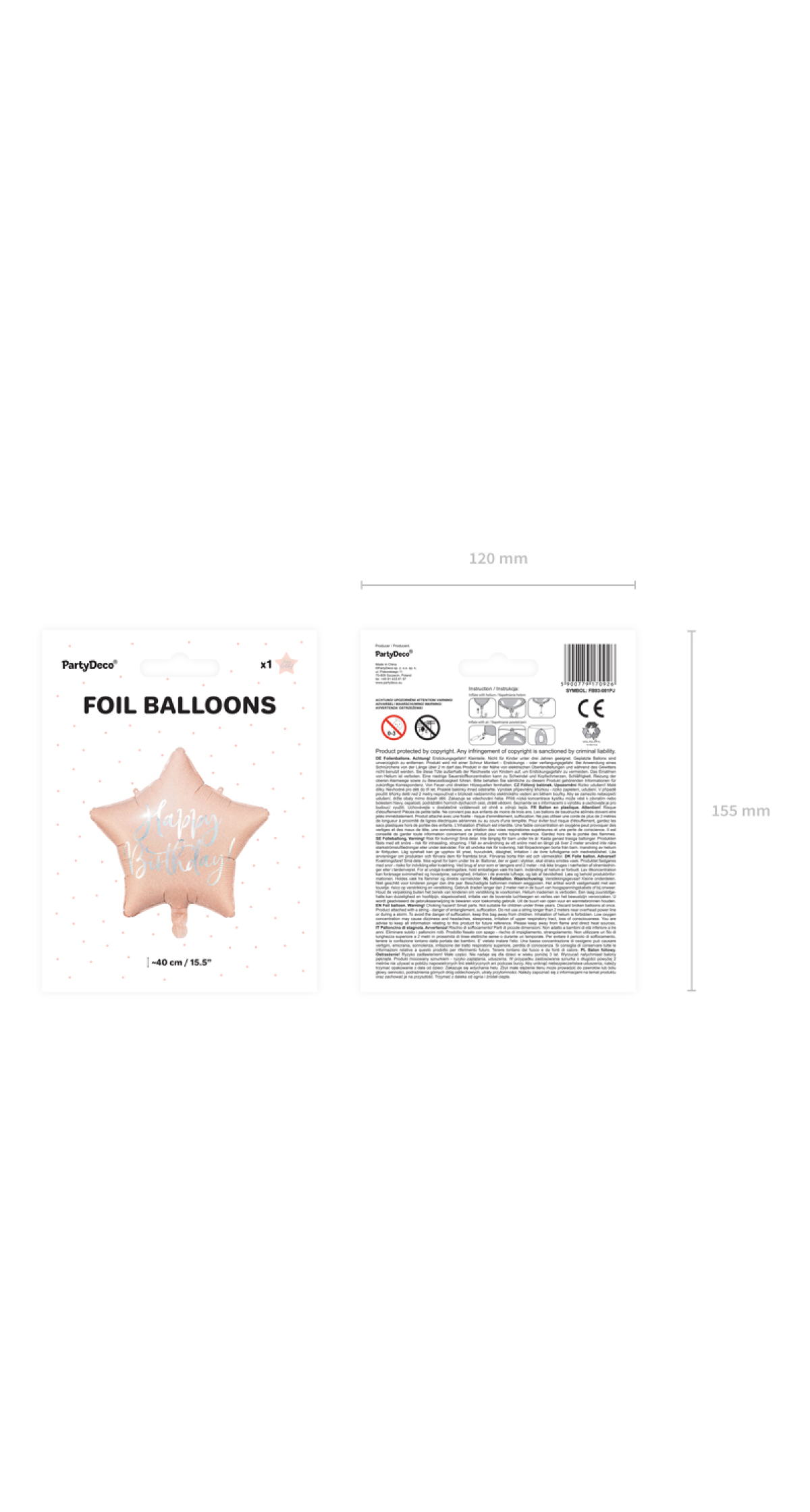 Foil Balloon Happy Birthday, 40cm, Light Powder Pink