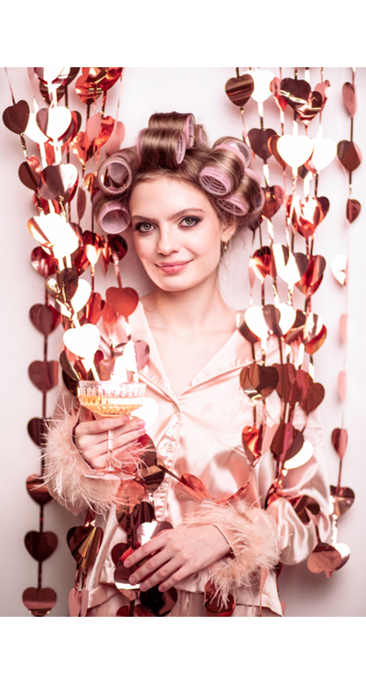 Party Curtain - Hearts, Rose Gold, 100x245cm