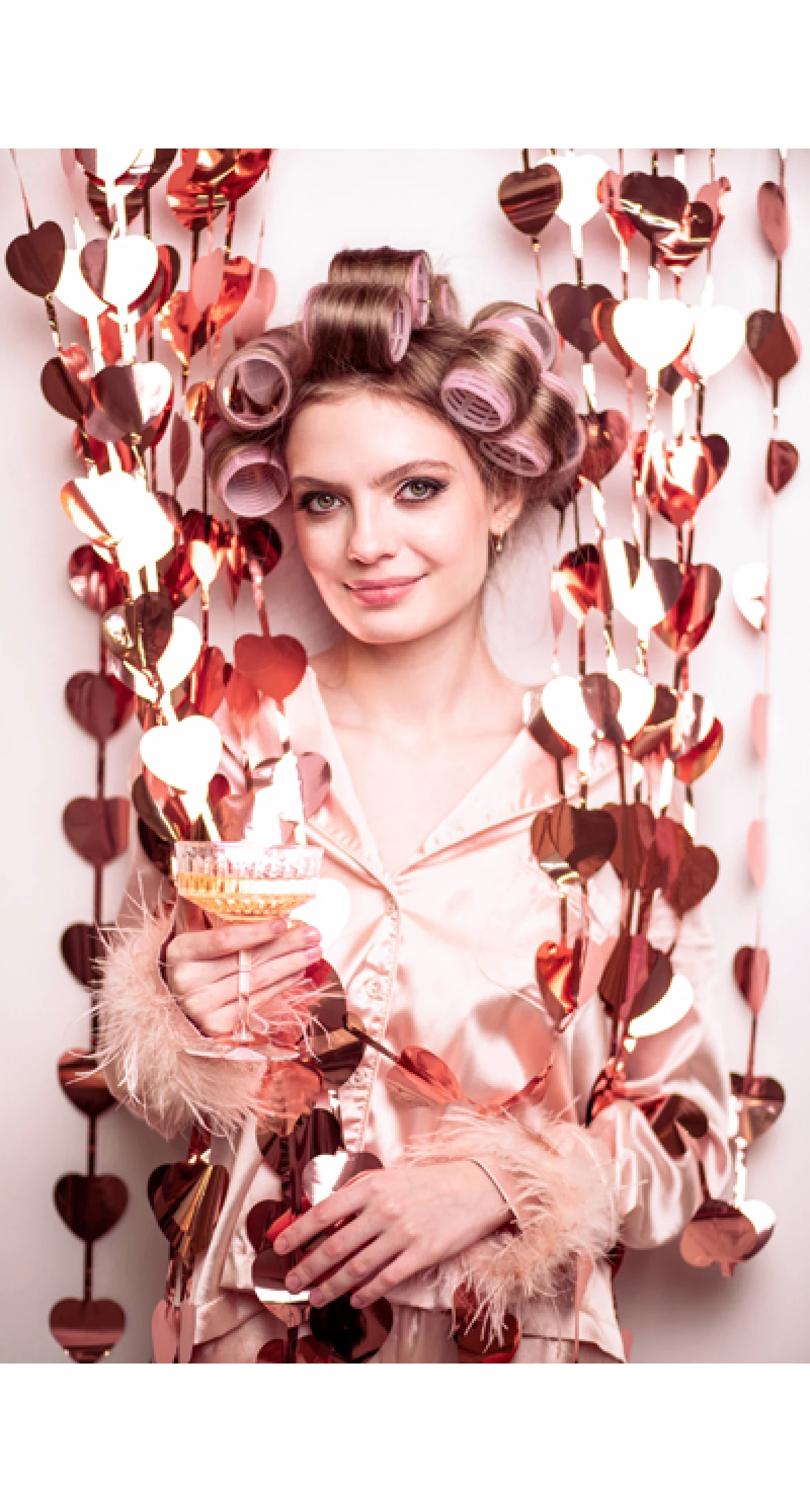 Party Curtain - Hearts, Rose Gold, 100x245cm