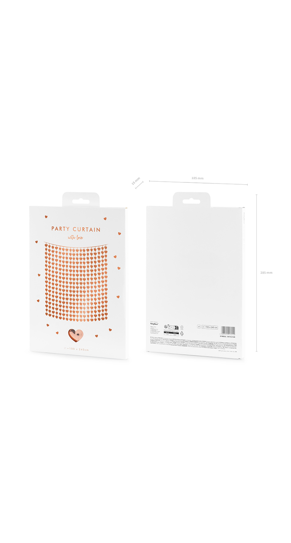 Party Curtain - Hearts, Rose Gold, 100x245cm