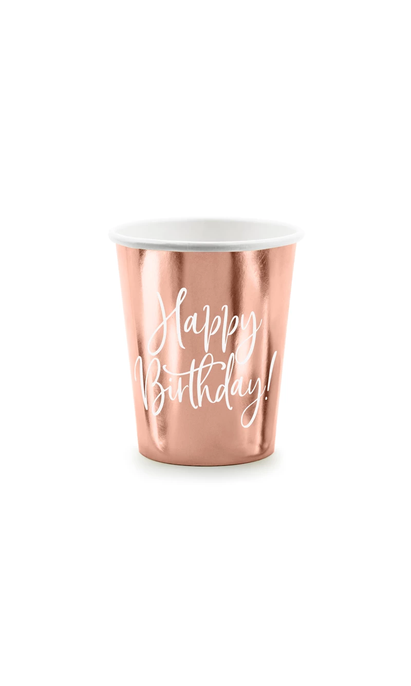Cups Happy Birthday!, Rose Gold, 260ml (1pkt / 6pc)