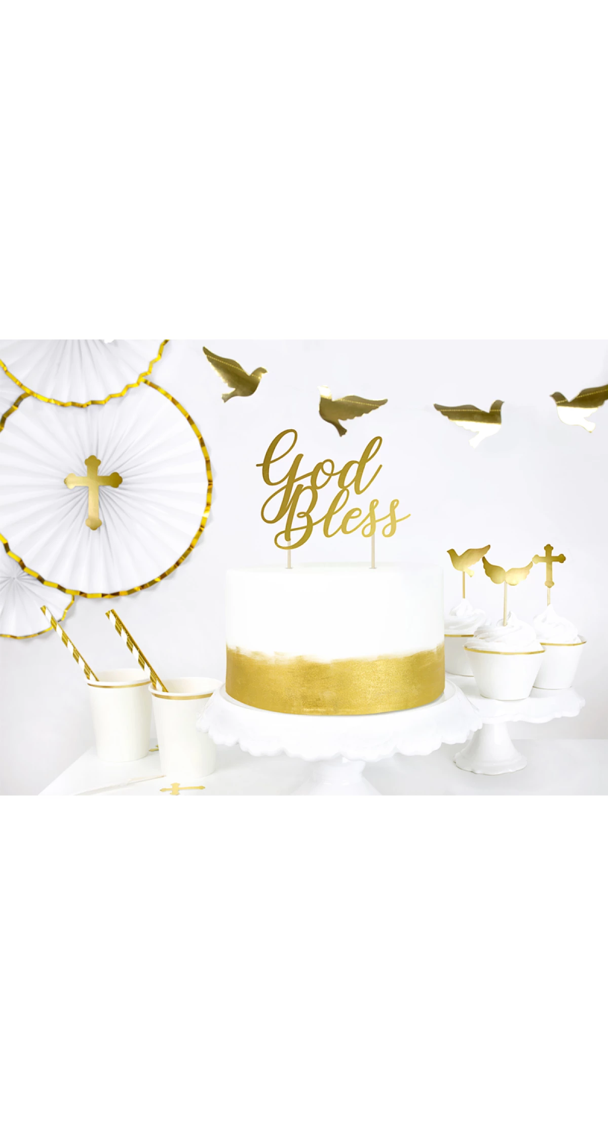 Cake Topper God Bless, Gold, 27.5cm