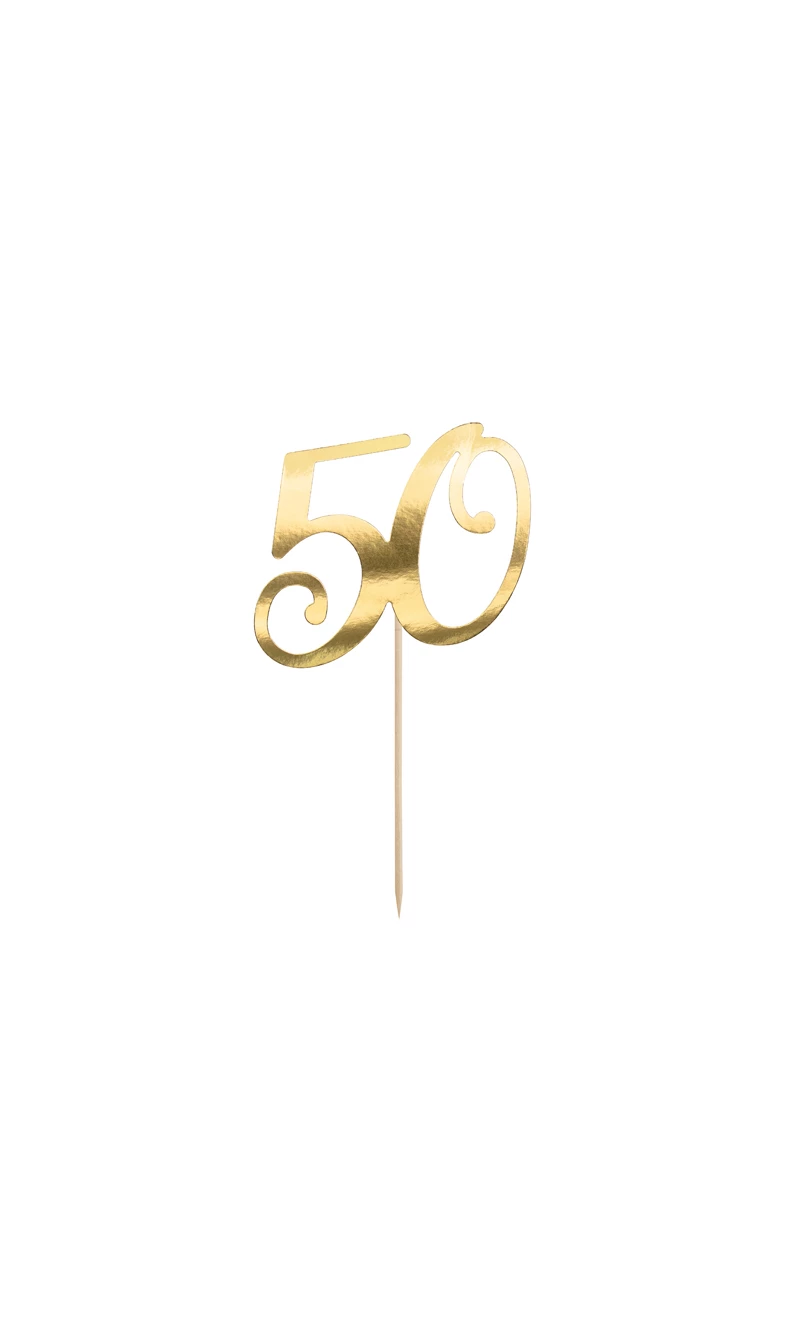 Cake Topper 50, Gold, 20.5cm