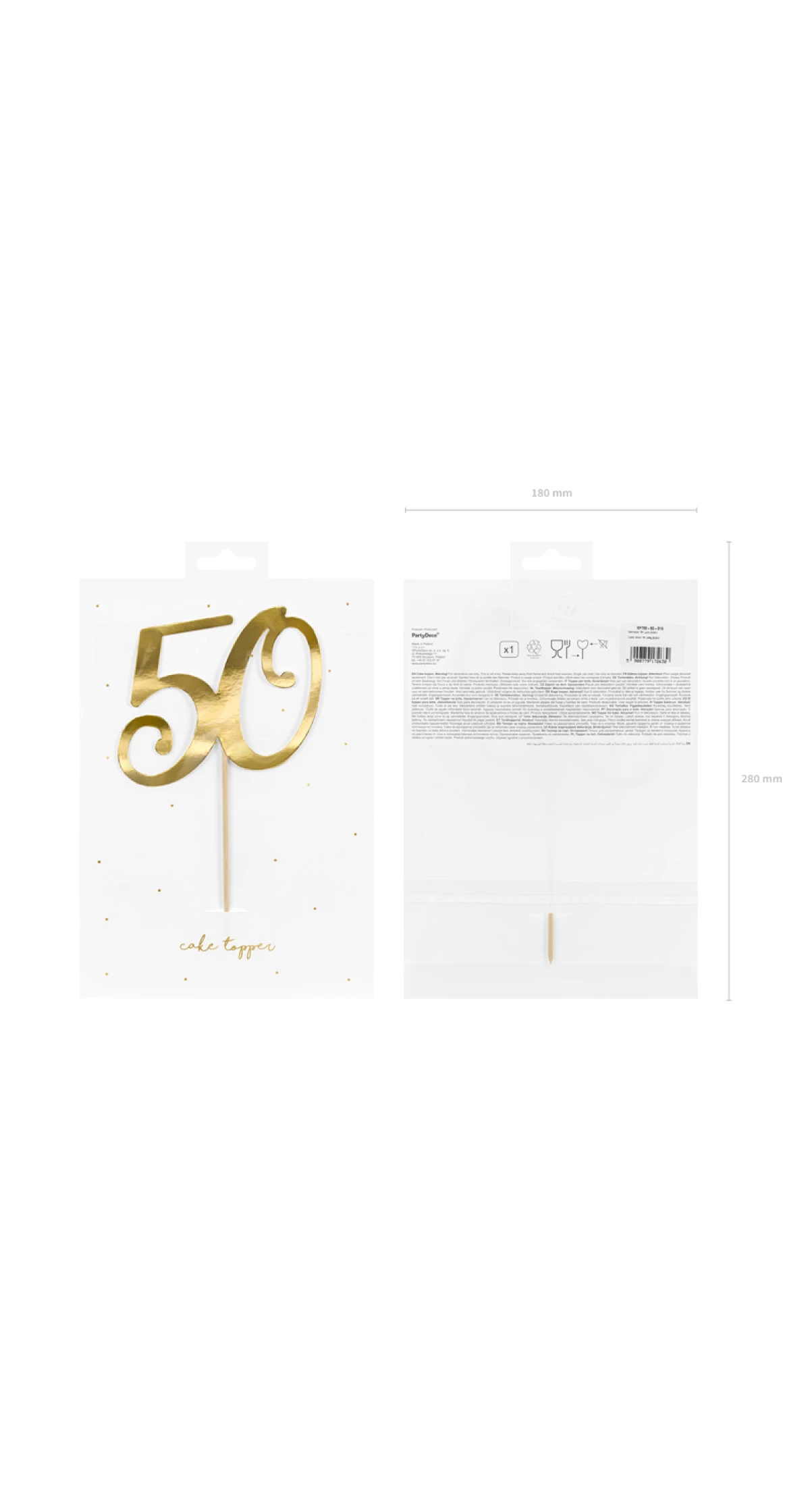 Cake Topper 50, Gold, 20.5cm