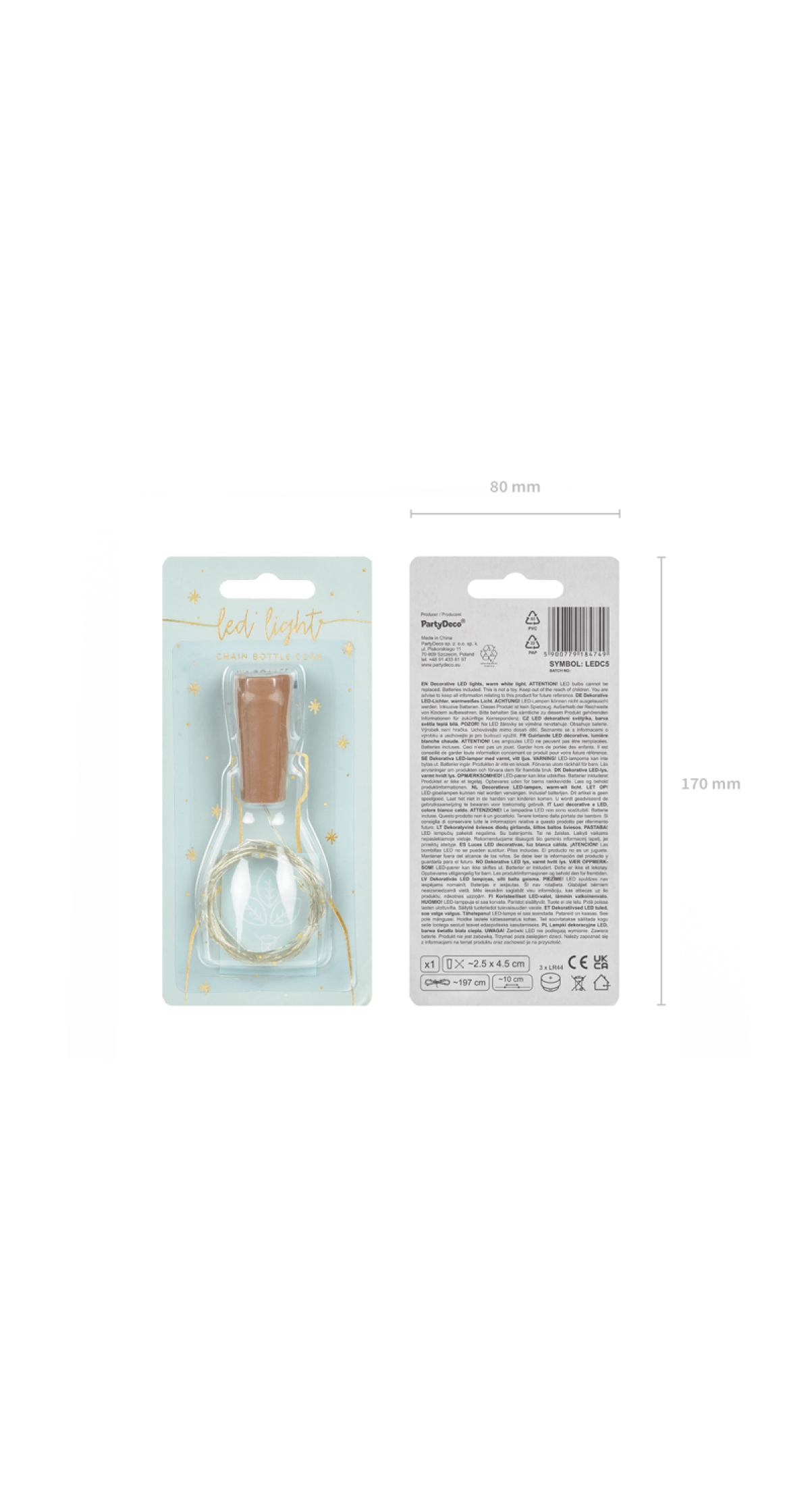 Bottle Led Lights With Cork, Warm White, 197cm