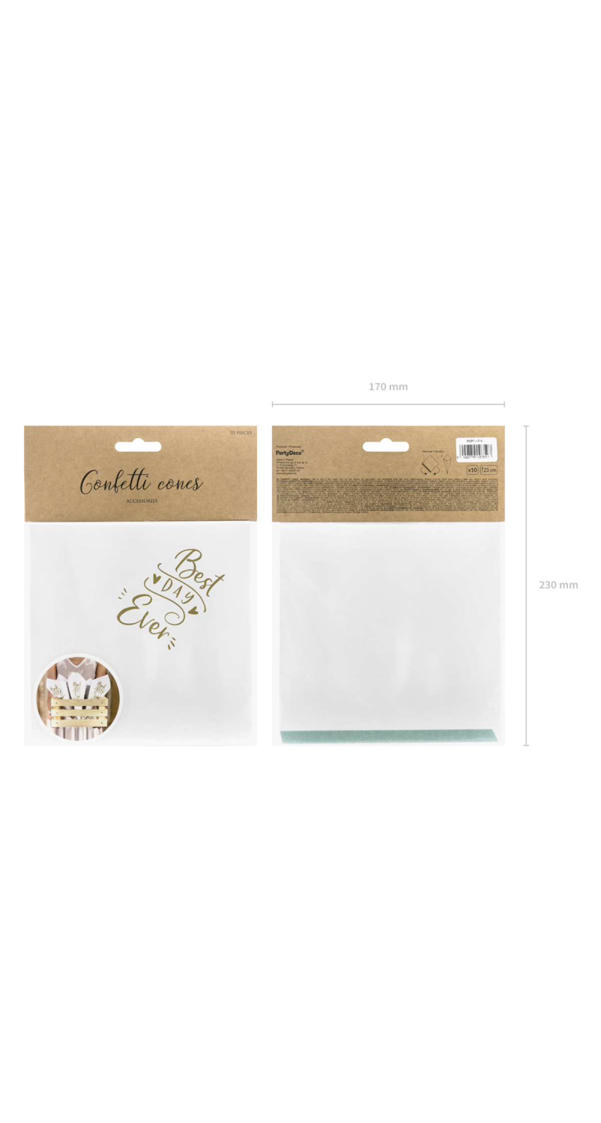 Confetti Cones, Gold, 16cm (1pkt / 10pc)