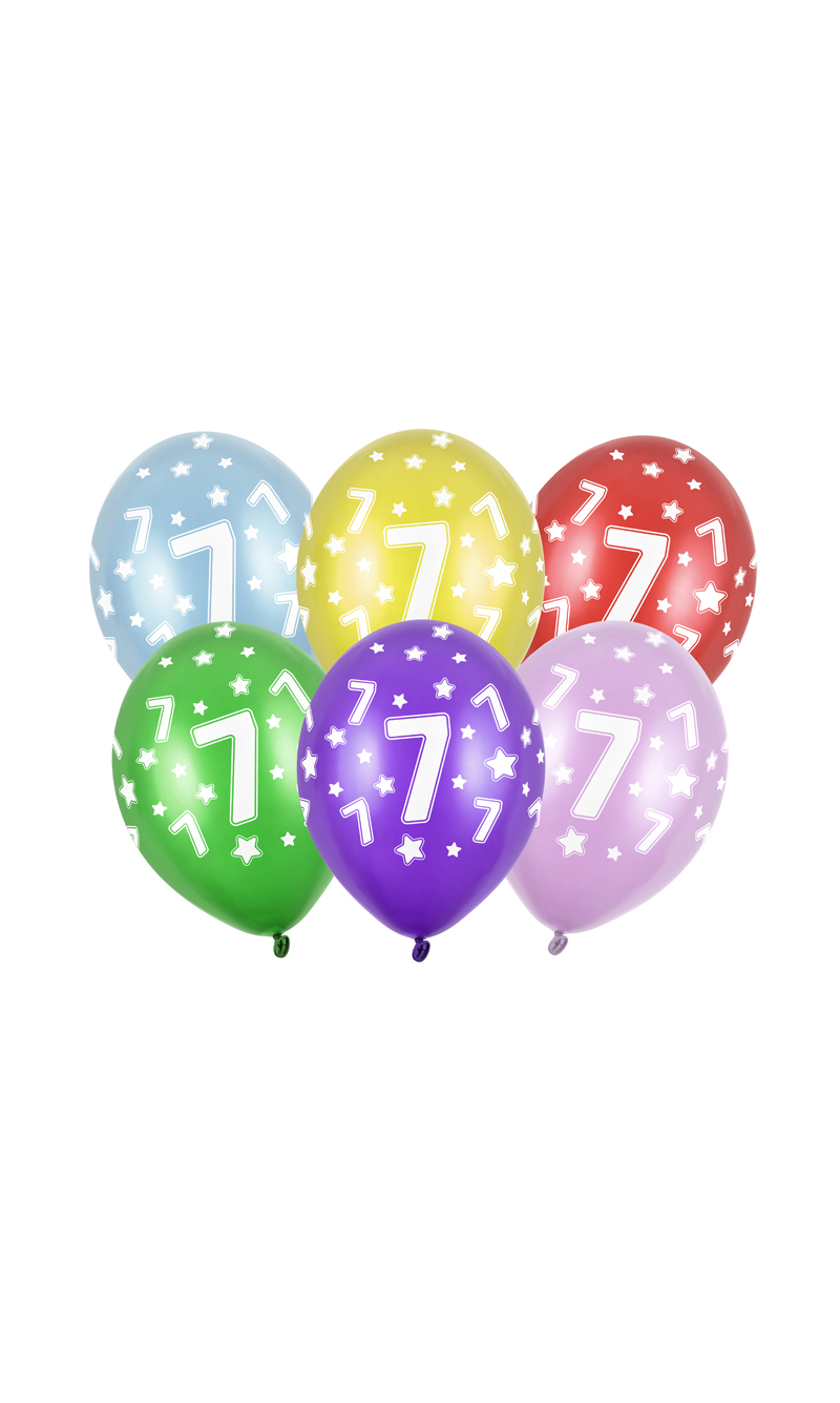 Balloons 30cm, 7th Birthday, Metallic Mix (1pkt / 6pc)