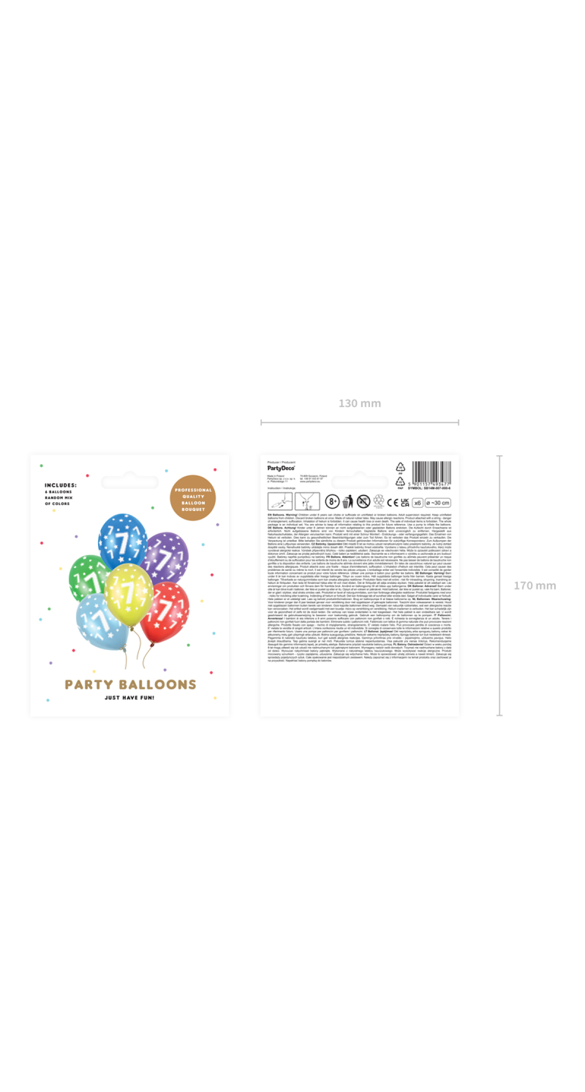 Balloons 30cm, 7th Birthday, Metallic Mix (1pkt / 6pc)