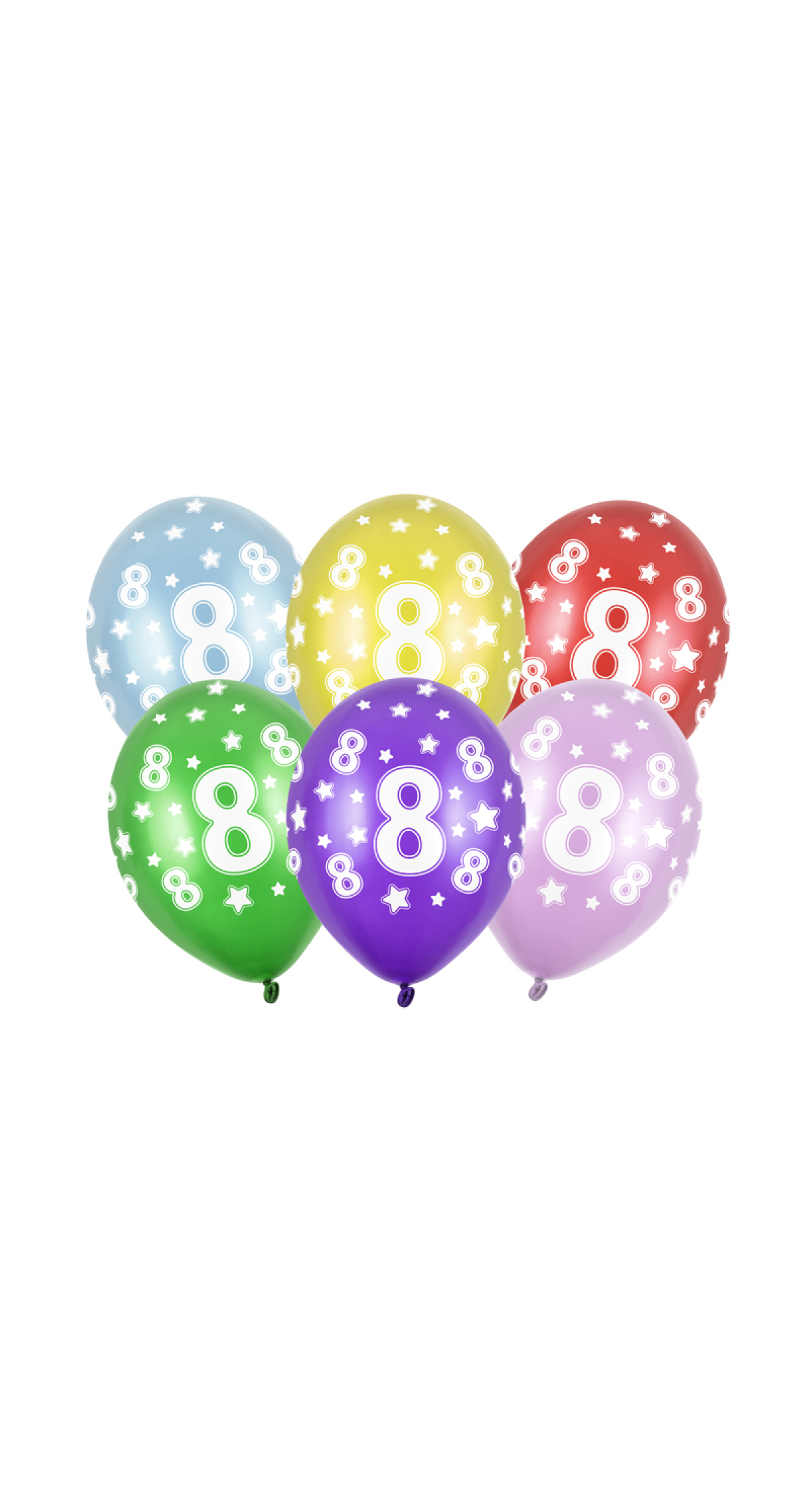 Balloons 30cm, 8th Birthday, Metallic Mix (1pkt / 6pc)