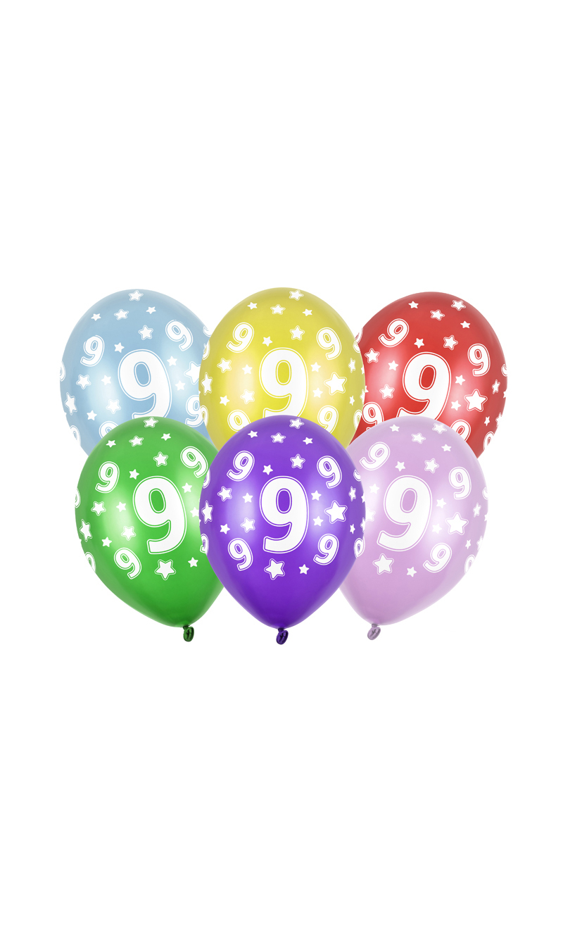 Balloons 30cm, 9th Birthday, Metallic Mix (1pkt / 6pc)