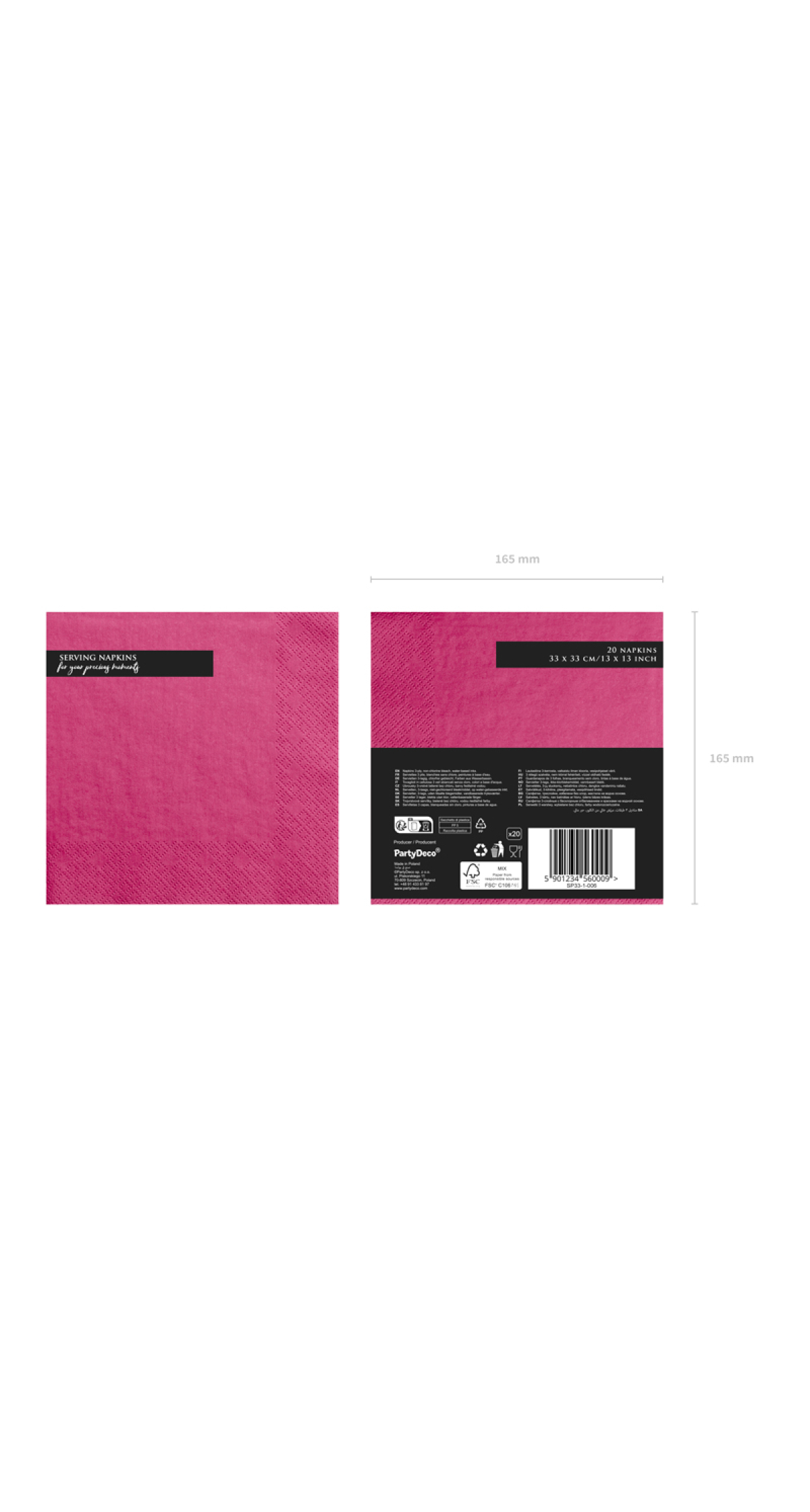 Napkins, 3 Layers, Dark Pink, 33x33cm (1pkt / 20pc)