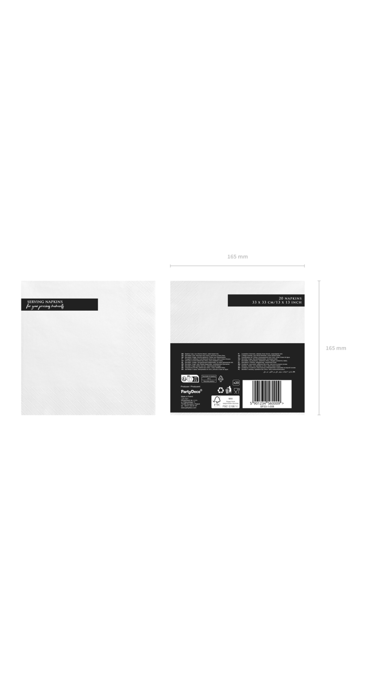 Napkins, 3 Layers, White, 33x33cm (1pkt / 20pc)