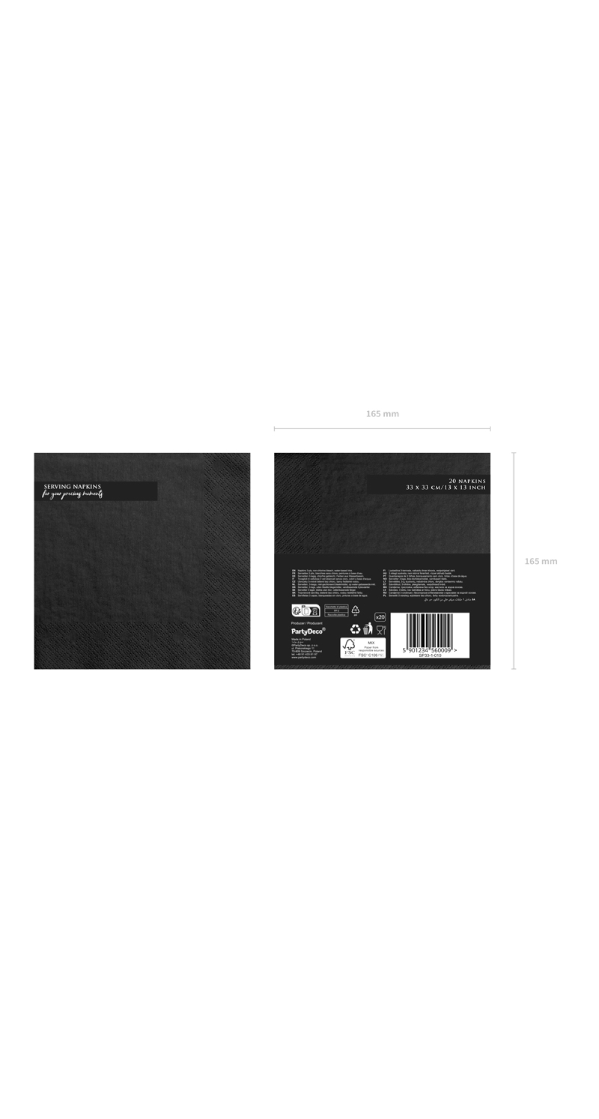 Napkins, 3 Layers, Black, 33x33cm (1pkt / 20pc)