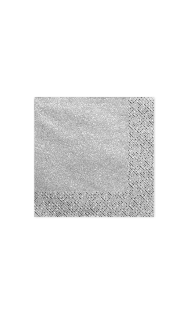Napkins, 3 Layers, Silver Metallic, 33x33cm (1pkt / 20pc)