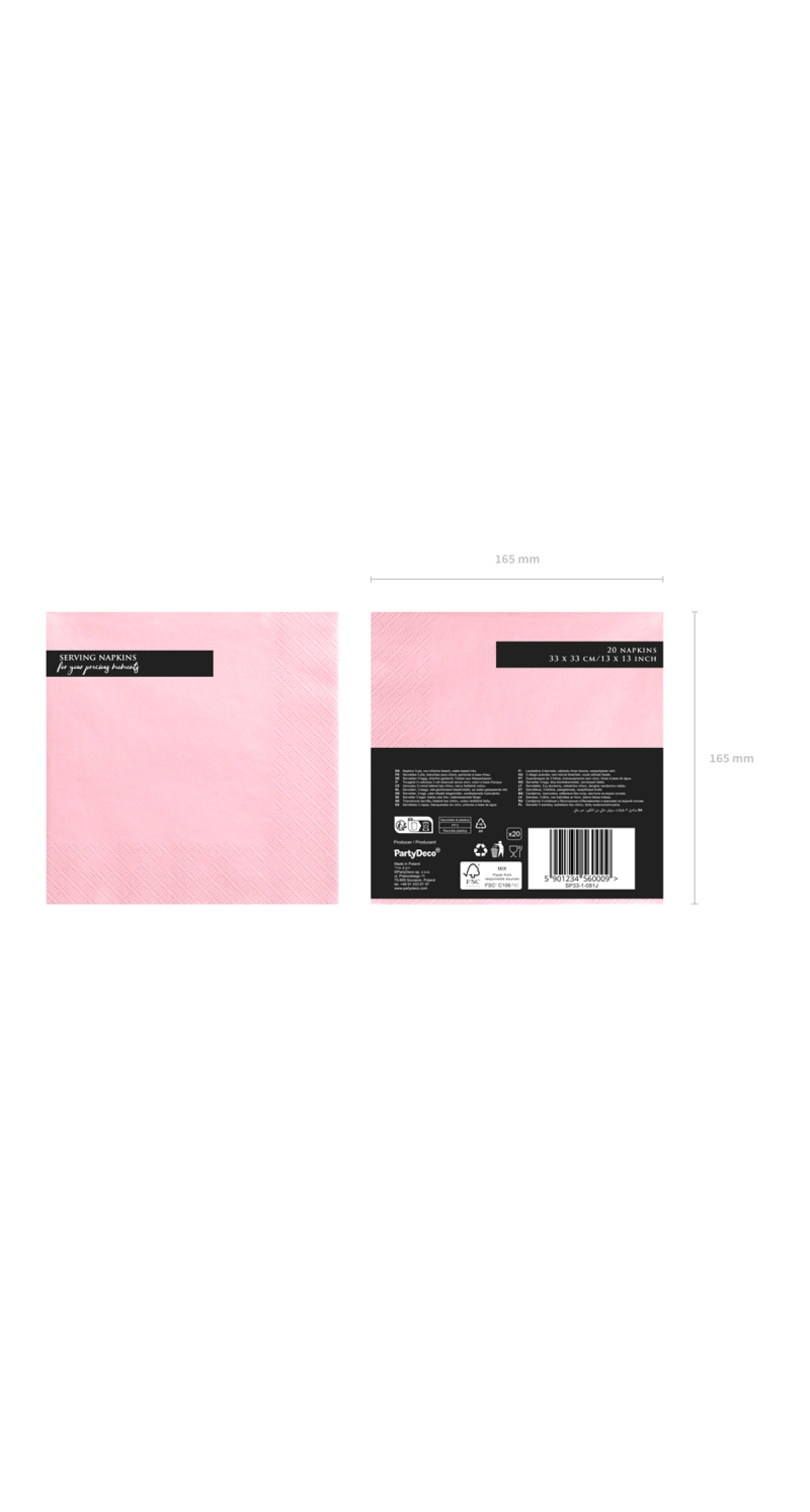 Napkins, 3 Layers, Light Pink, 33x33cm (1pkt / 20pc)