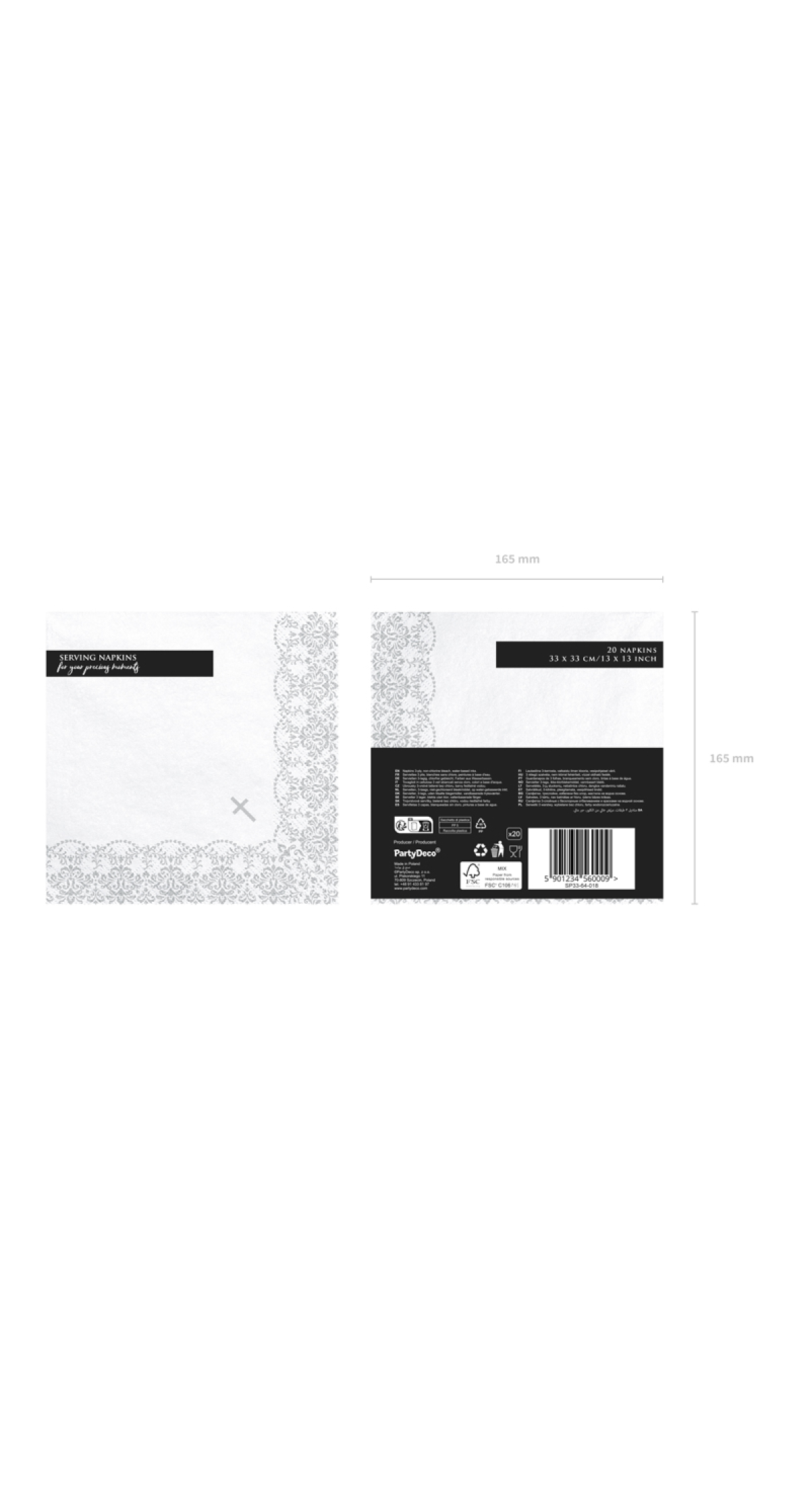 Napkins First Communion / Confirmation 33x33cm, Silver (1 pkt / 20 pc.)