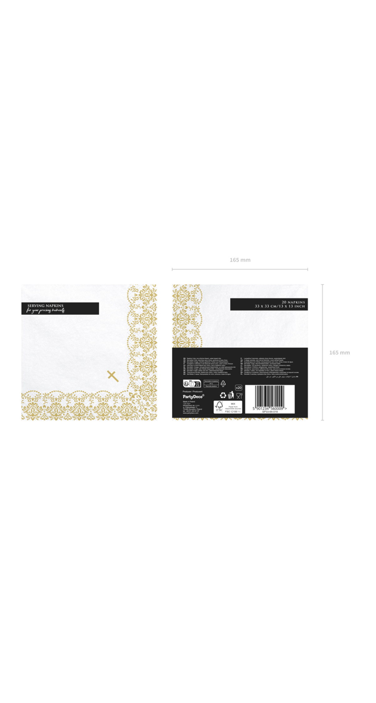 Napkins First Communion / Confirmation 33x33cm, Gold (1 pkt / 20 pc.)