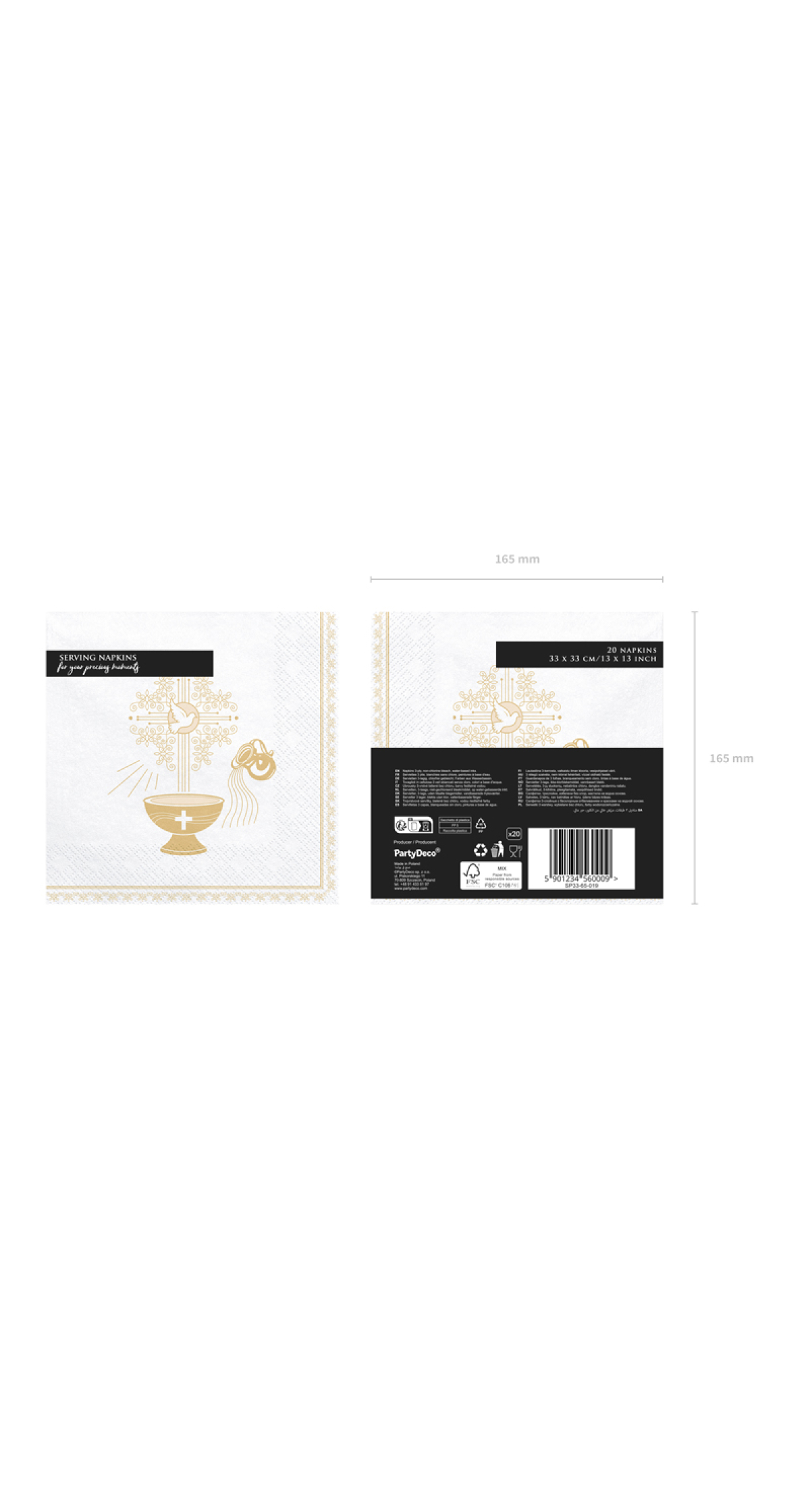 Napkins Holy Baptism, 33x33cm, Gold (1 pkt / 20 pc.)