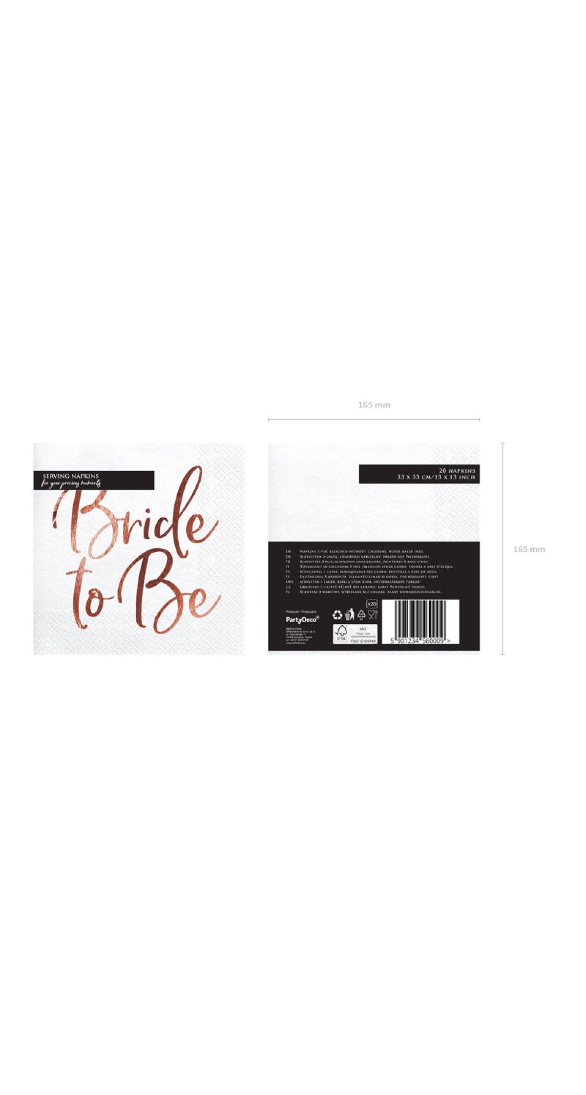 Napkins Bride To Be, Rose Gold,  33x33cm (1 pkt / 20 pc.)