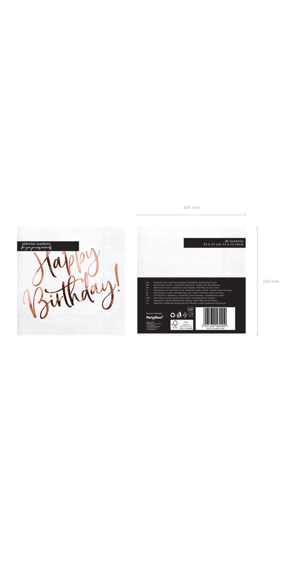 Napkins Happy Birthday, White, 33x33cm (1pkt / 20pc)